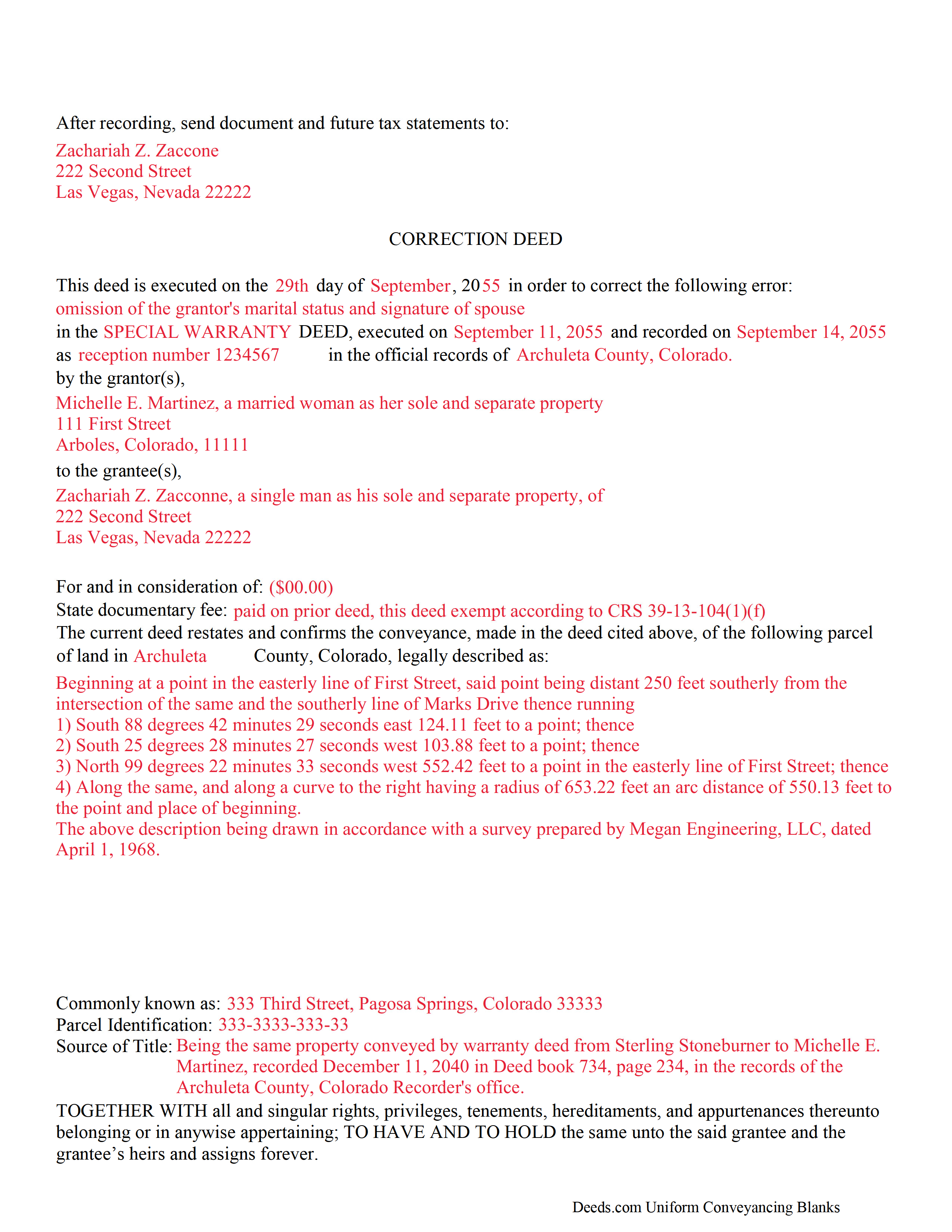 Rio Blanco County Completed Example of the Correction
