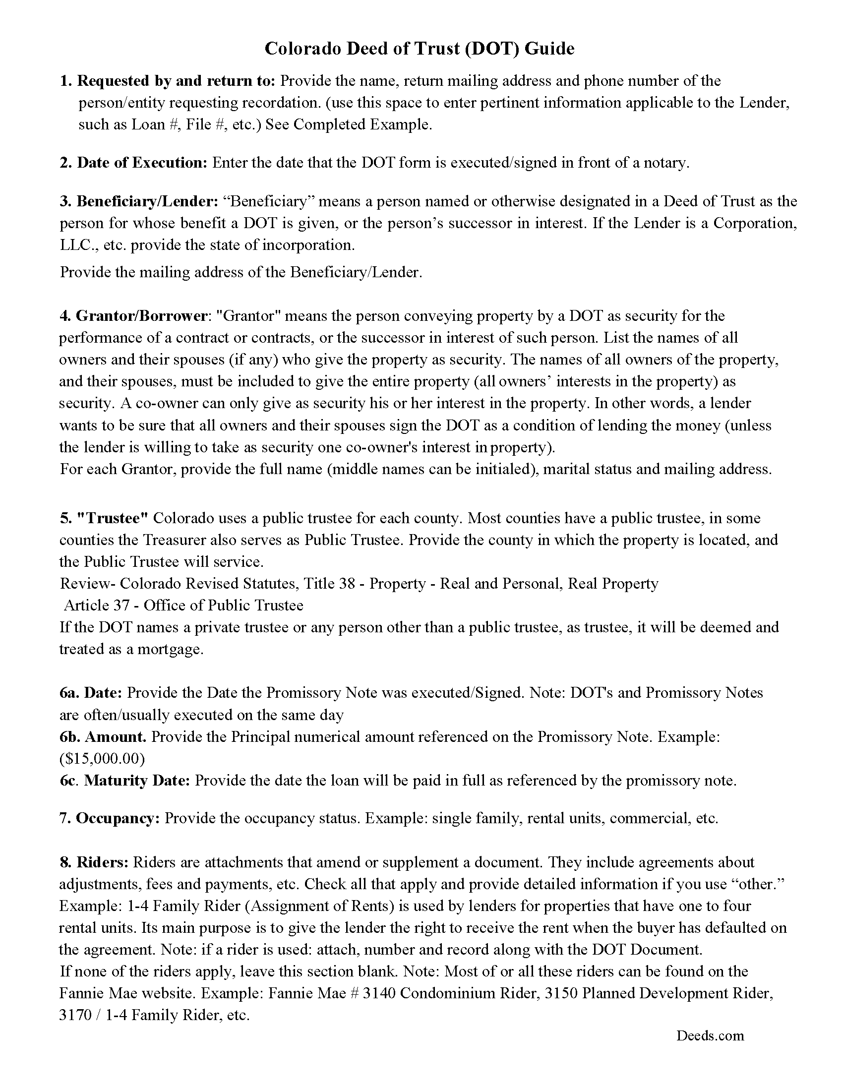 Crowley County Deed of Trust Guidelines