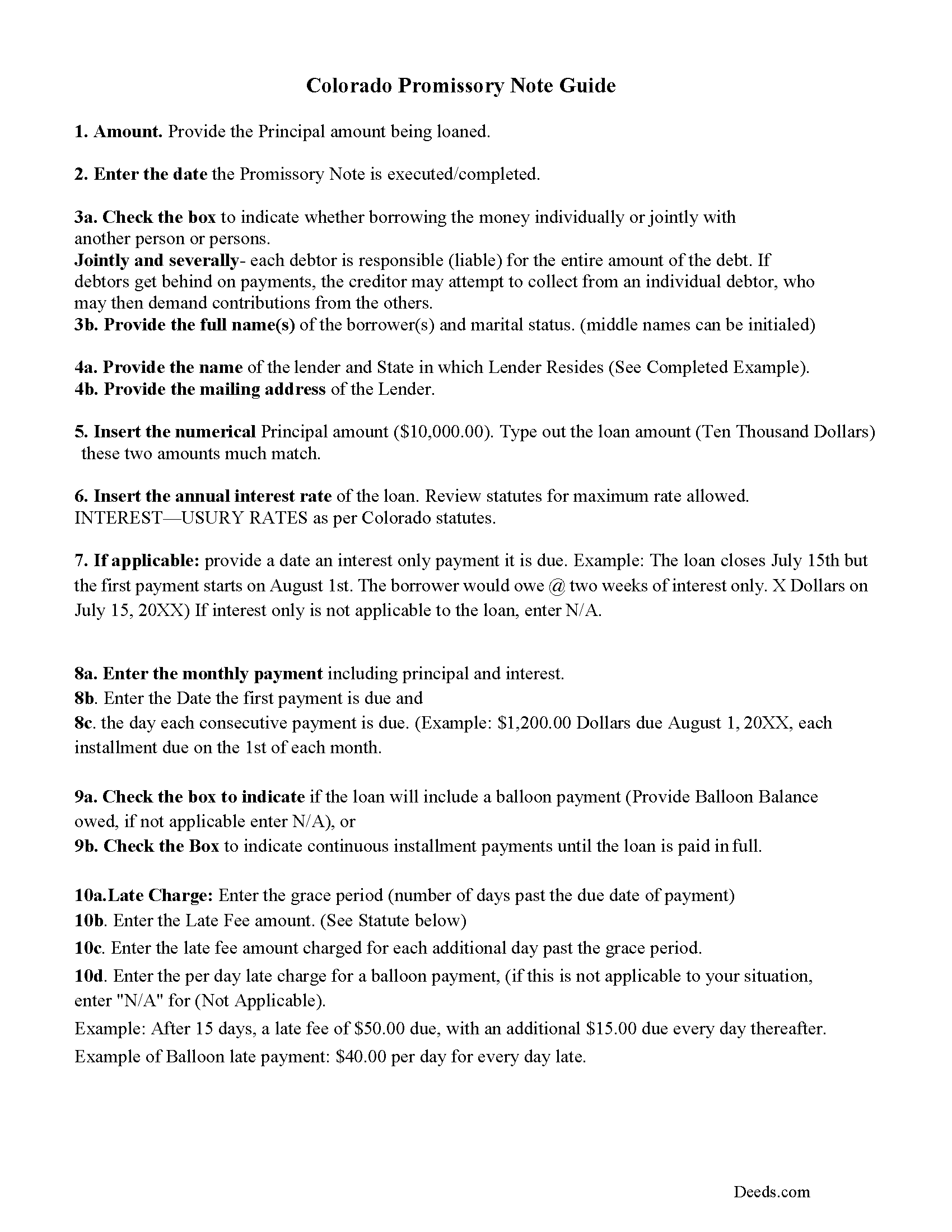 Crowley County Promissory Note Guidelines