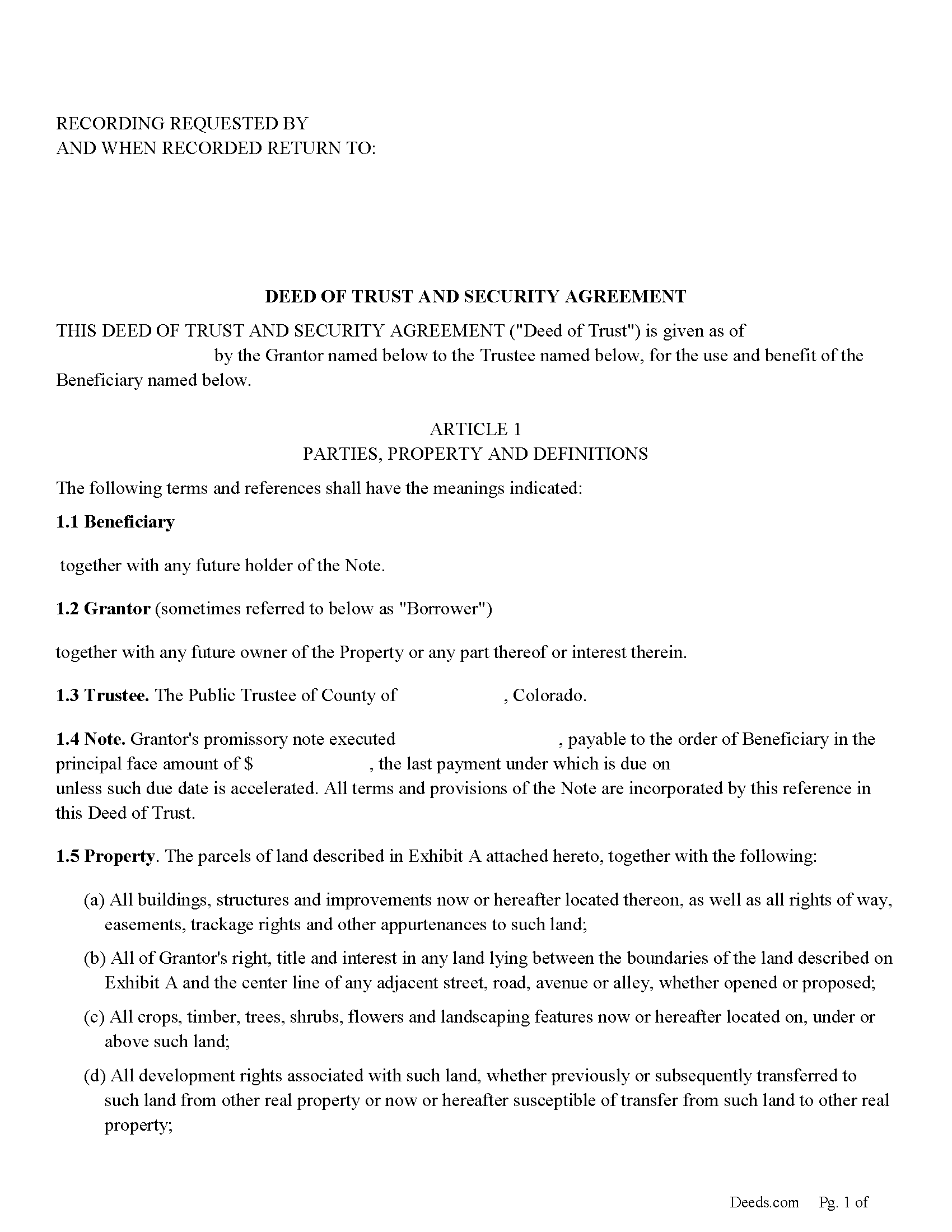 Crowley County Deed of Trust Form
