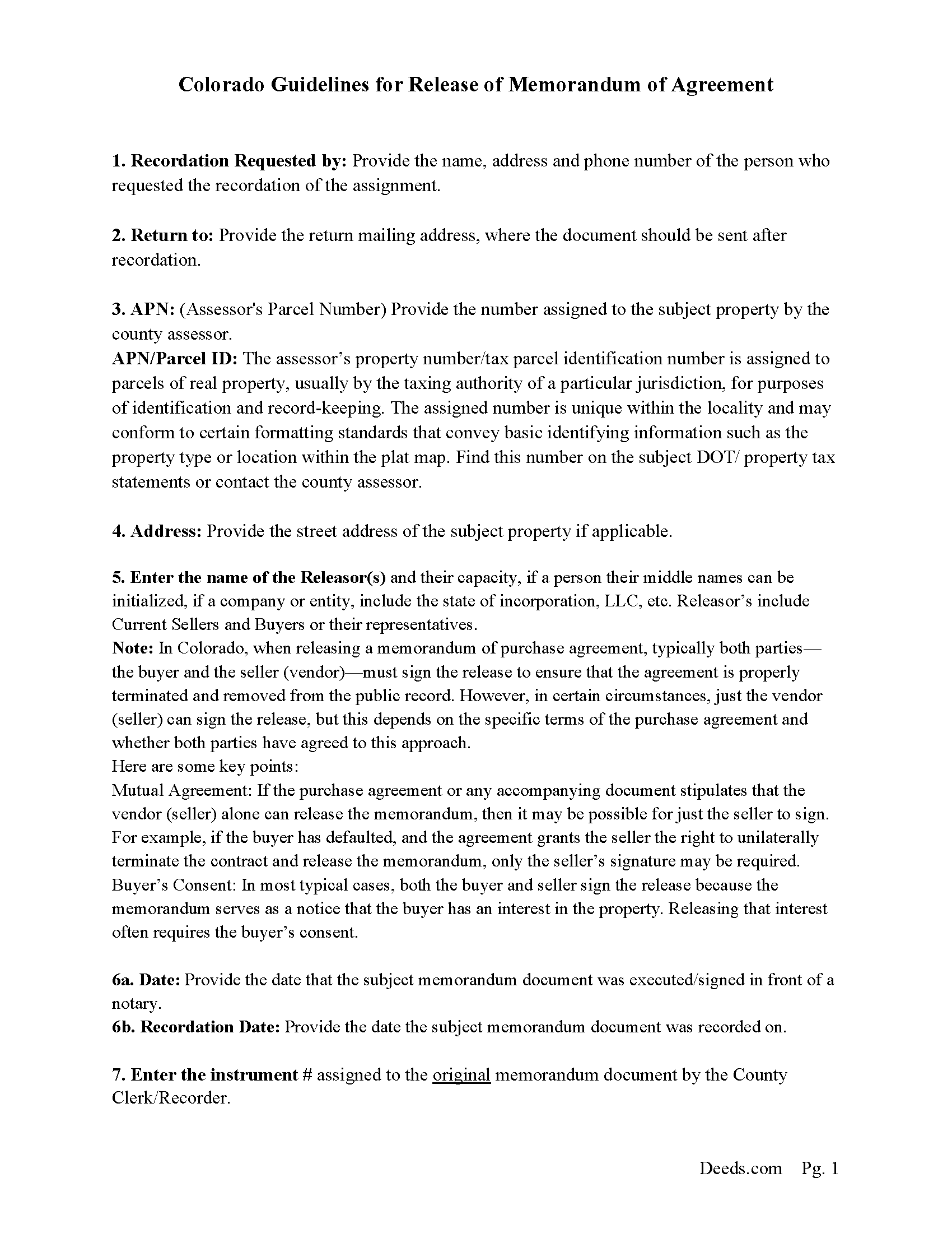 Larimer County Full Release of Memorandum and Notice of Agreement Guide