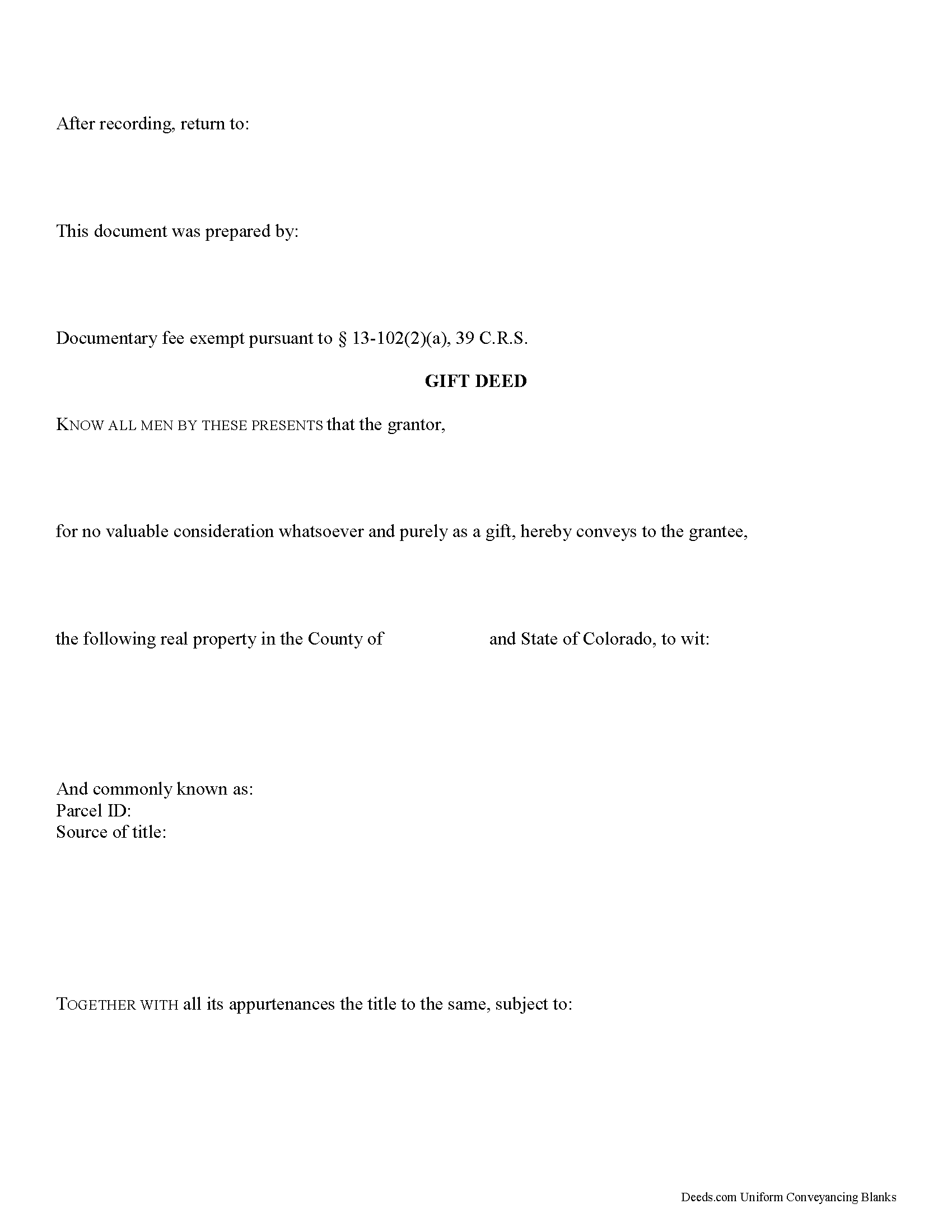 Larimer County Gift Deed Form