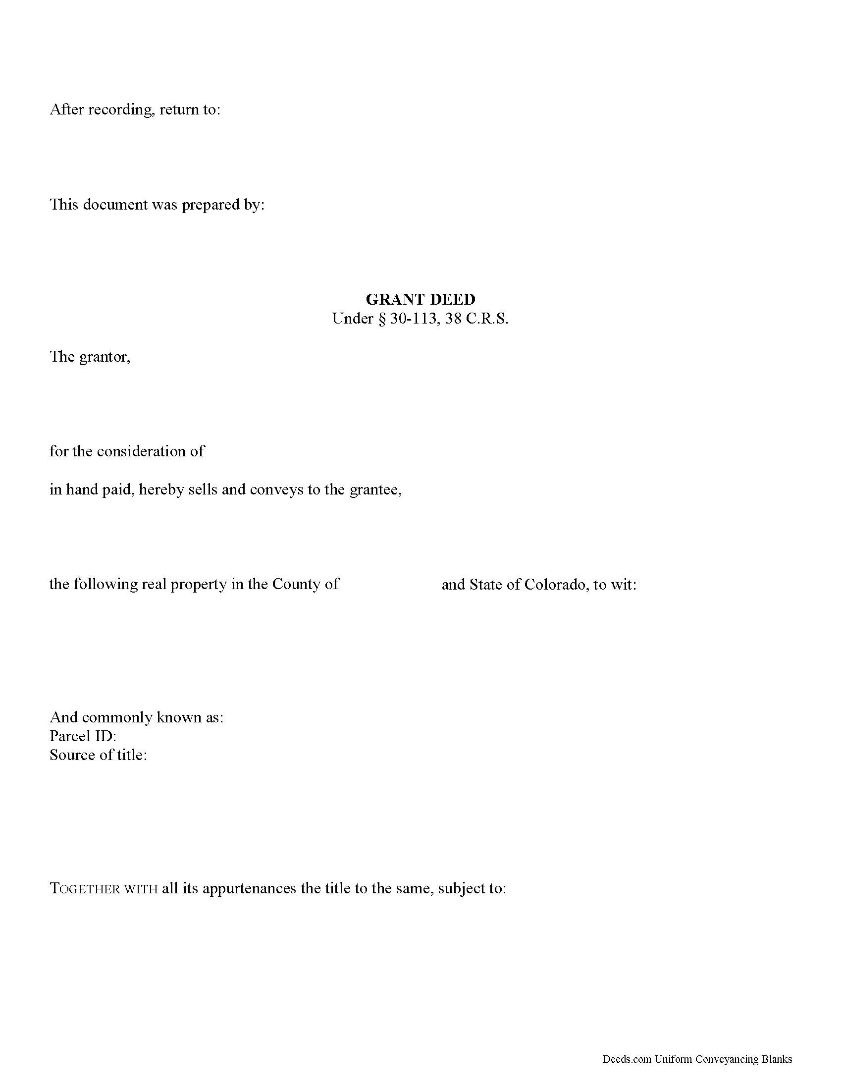 Larimer County Grant Deed Form