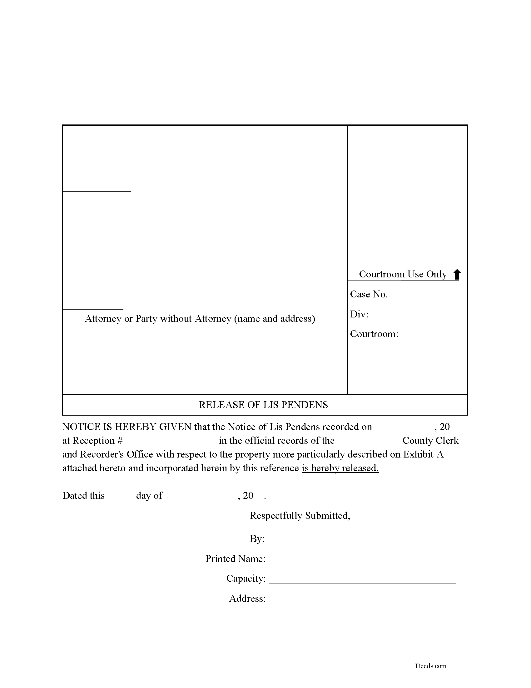 Larimer County Lis Pendens Release Form