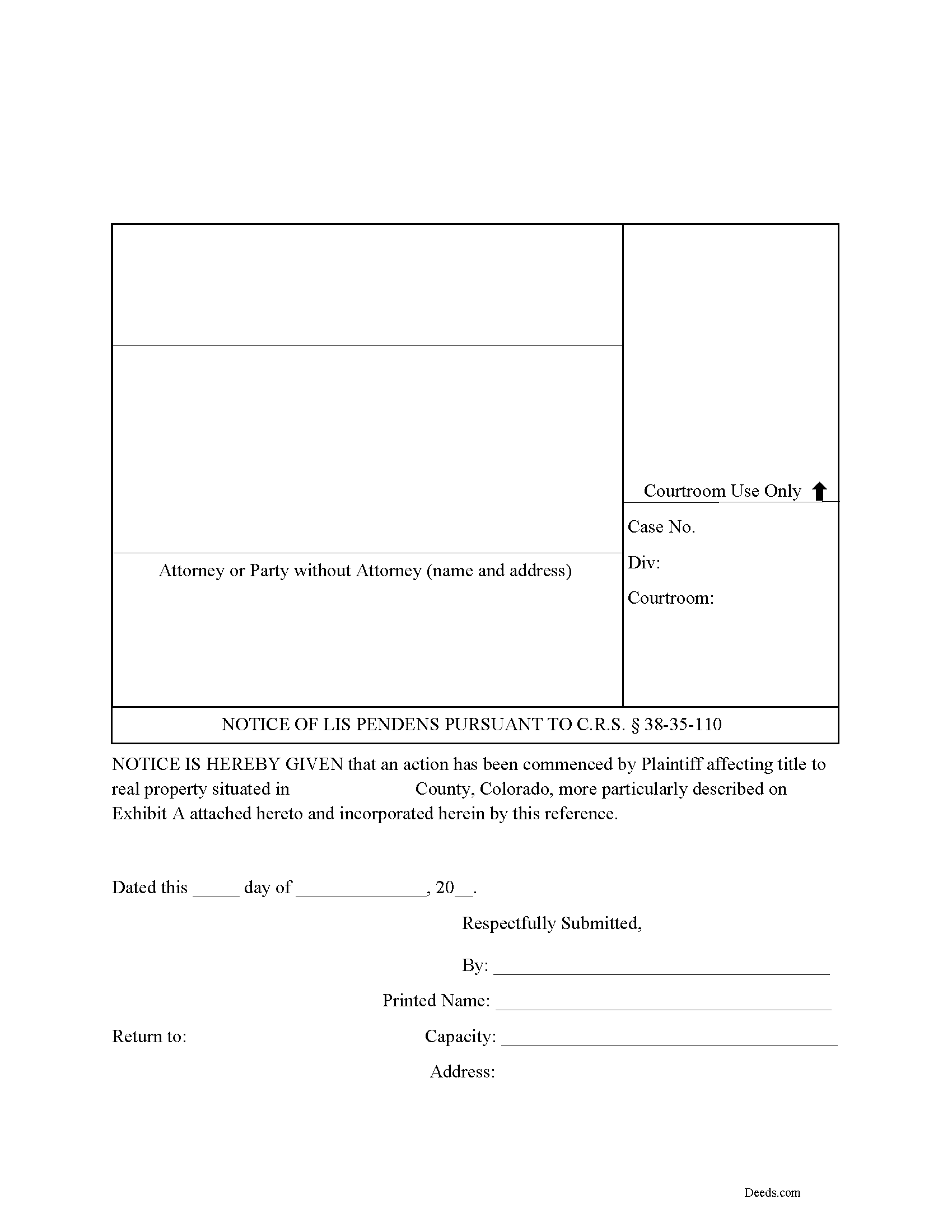 Larimer County Lis Pendens Form