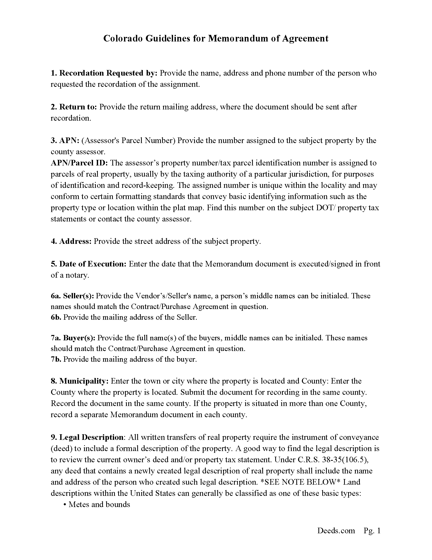 Larimer County Memorandum and Notice of Agreement Guide