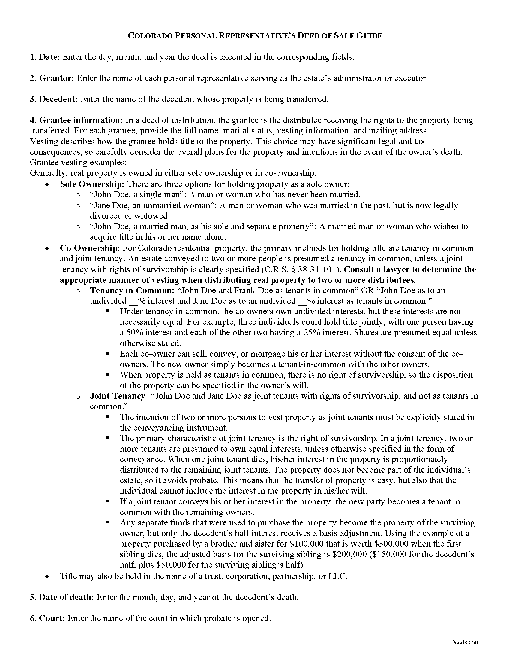 Larimer County Personal Representative Deed of Sale Guide