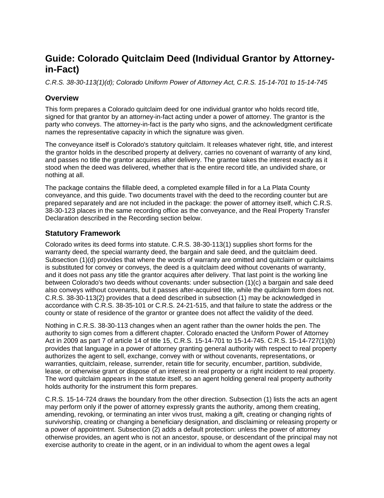 Custer County Quitclaim Deed (Individual Grantor by Attorney-in-Fact) Guide