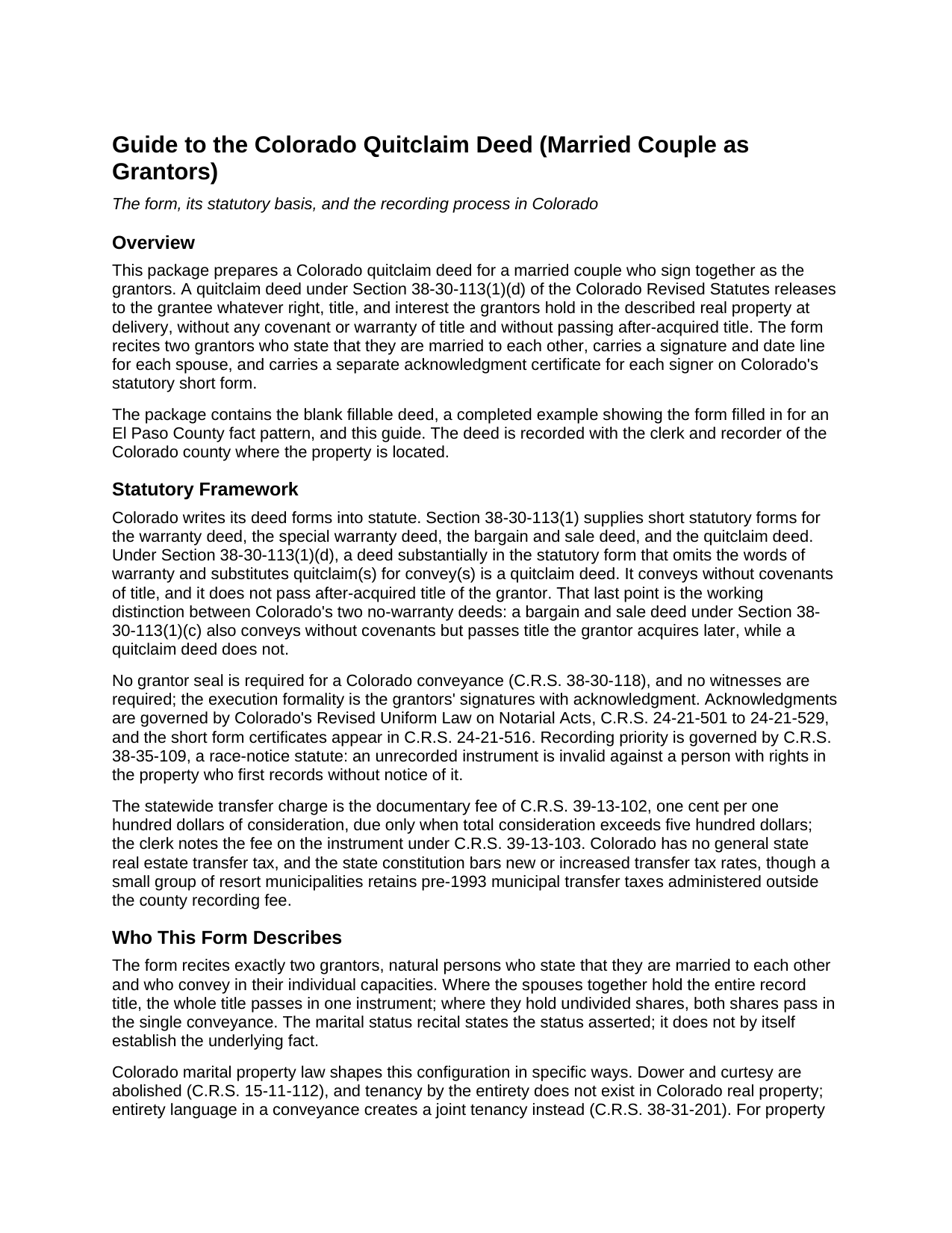 Larimer County Quitclaim Deed (Married Couple as Grantors) Guide