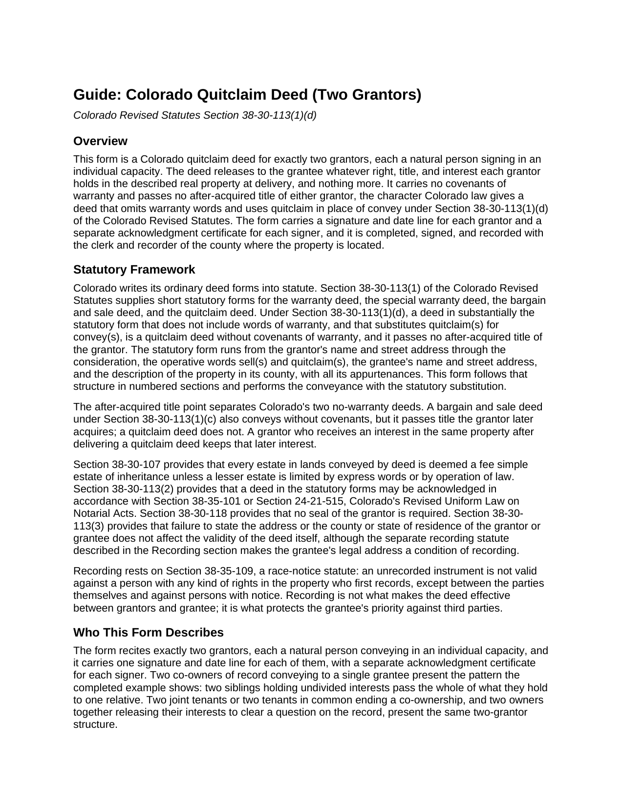 San Miguel County Quitclaim Deed (Two Grantors) Guide