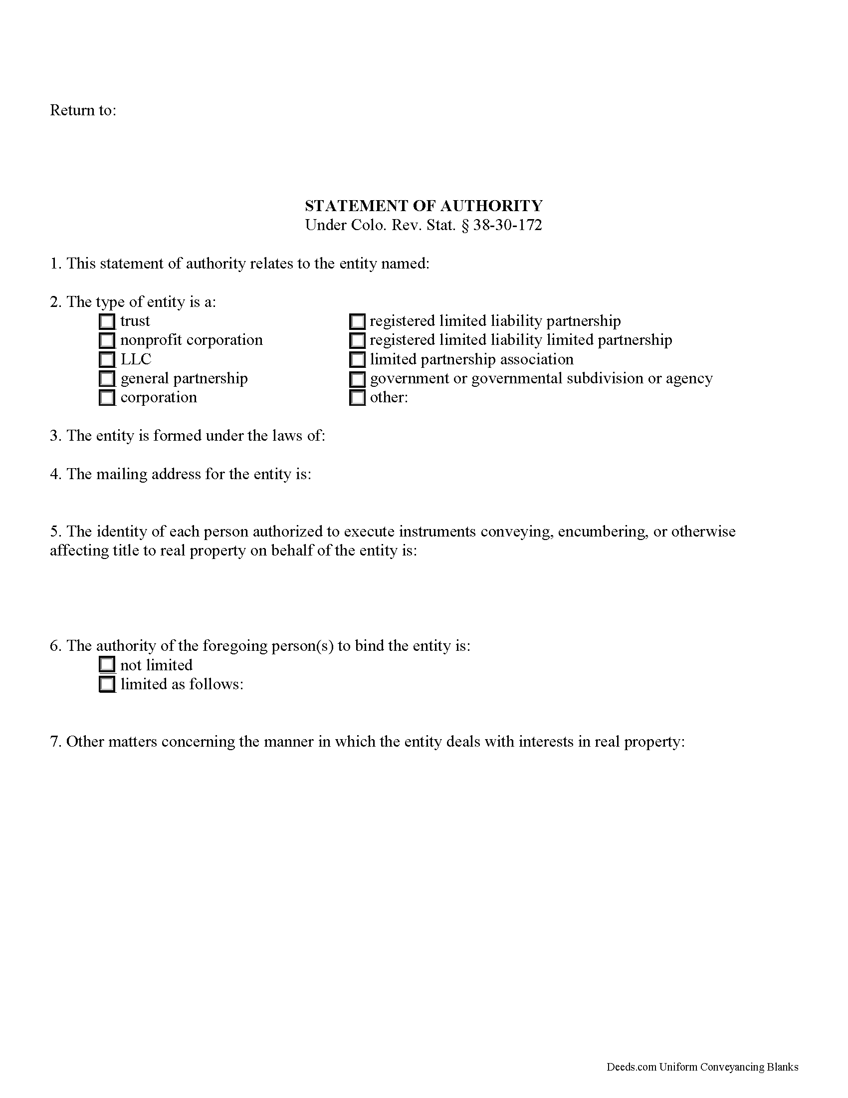 Larimer County Statement of Authority Form