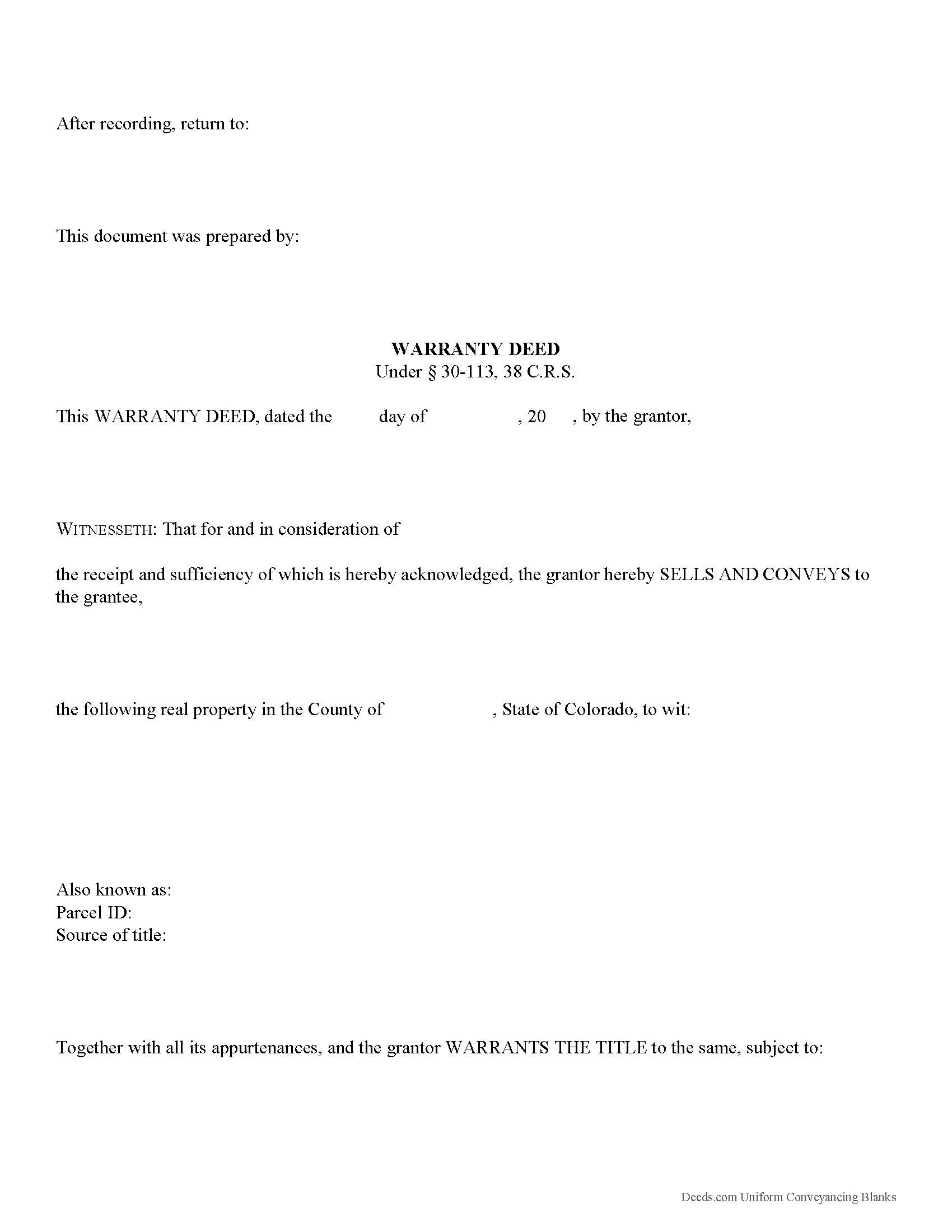 Larimer County Warranty Deed Form