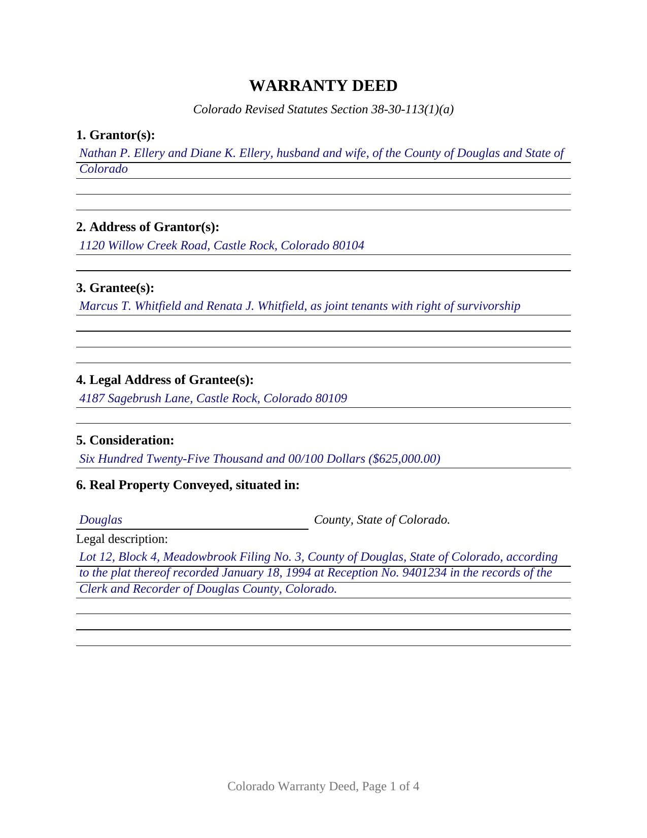 Morgan County Completed Example of the Warranty Deed Document