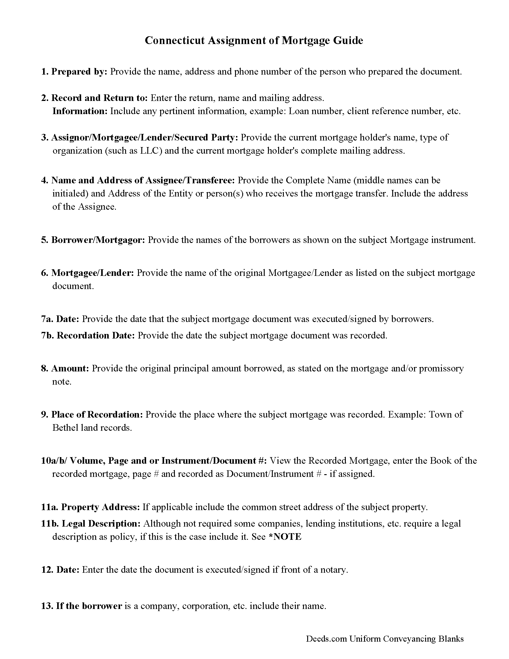 New London County Assignment of Mortgage Guidelines