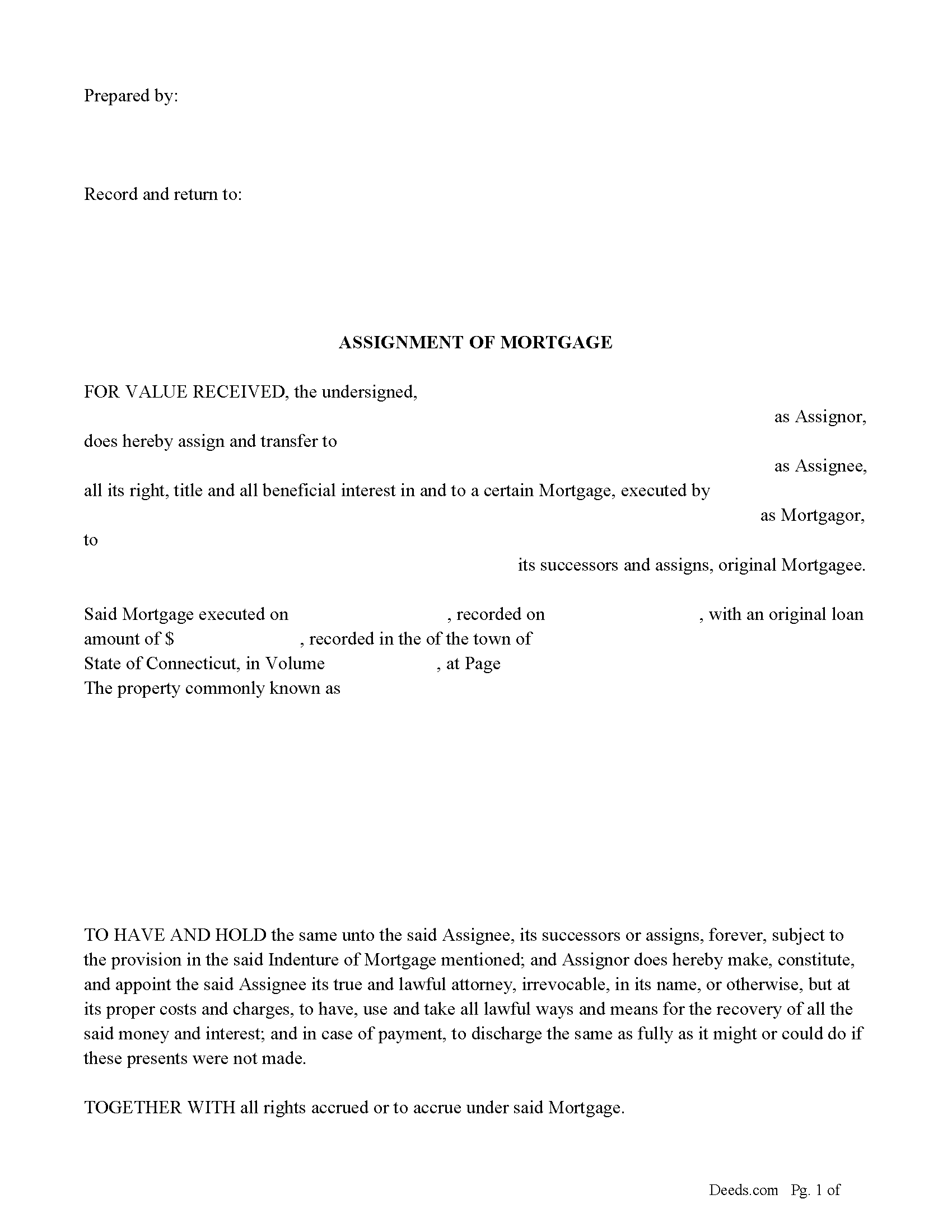 New London County Assignment of Mortgage Form