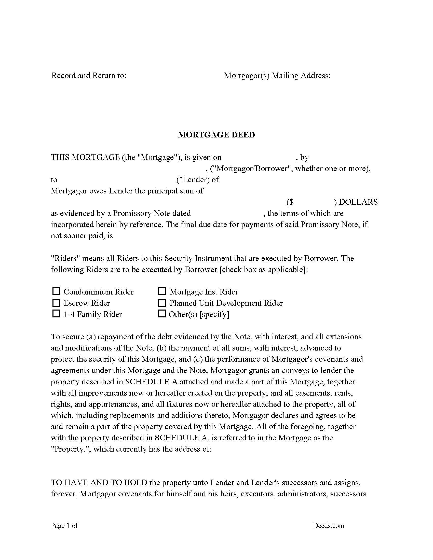 Connecticut Mortgage Deed Form Image