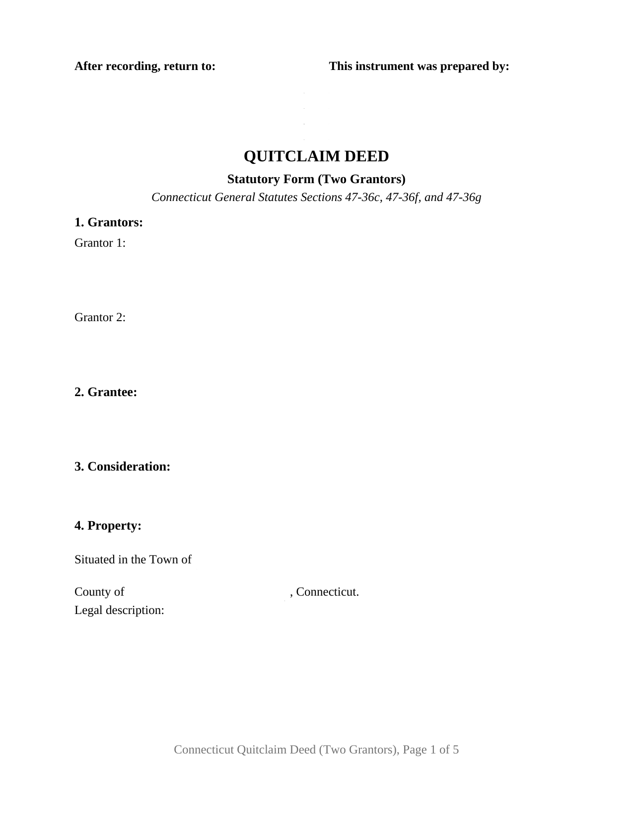 Connecticut Quitclaim Deed (Two Grantors)