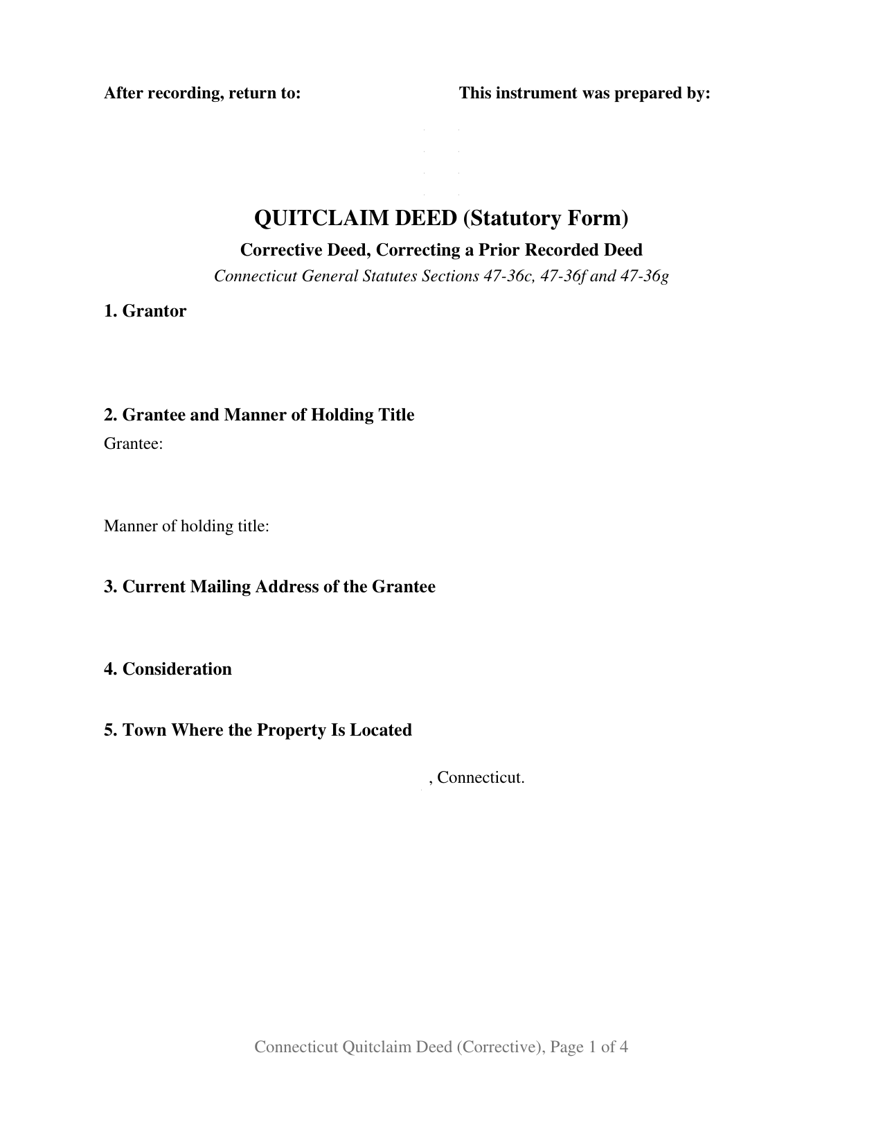 Connecticut Quitclaim Deed (Corrective)