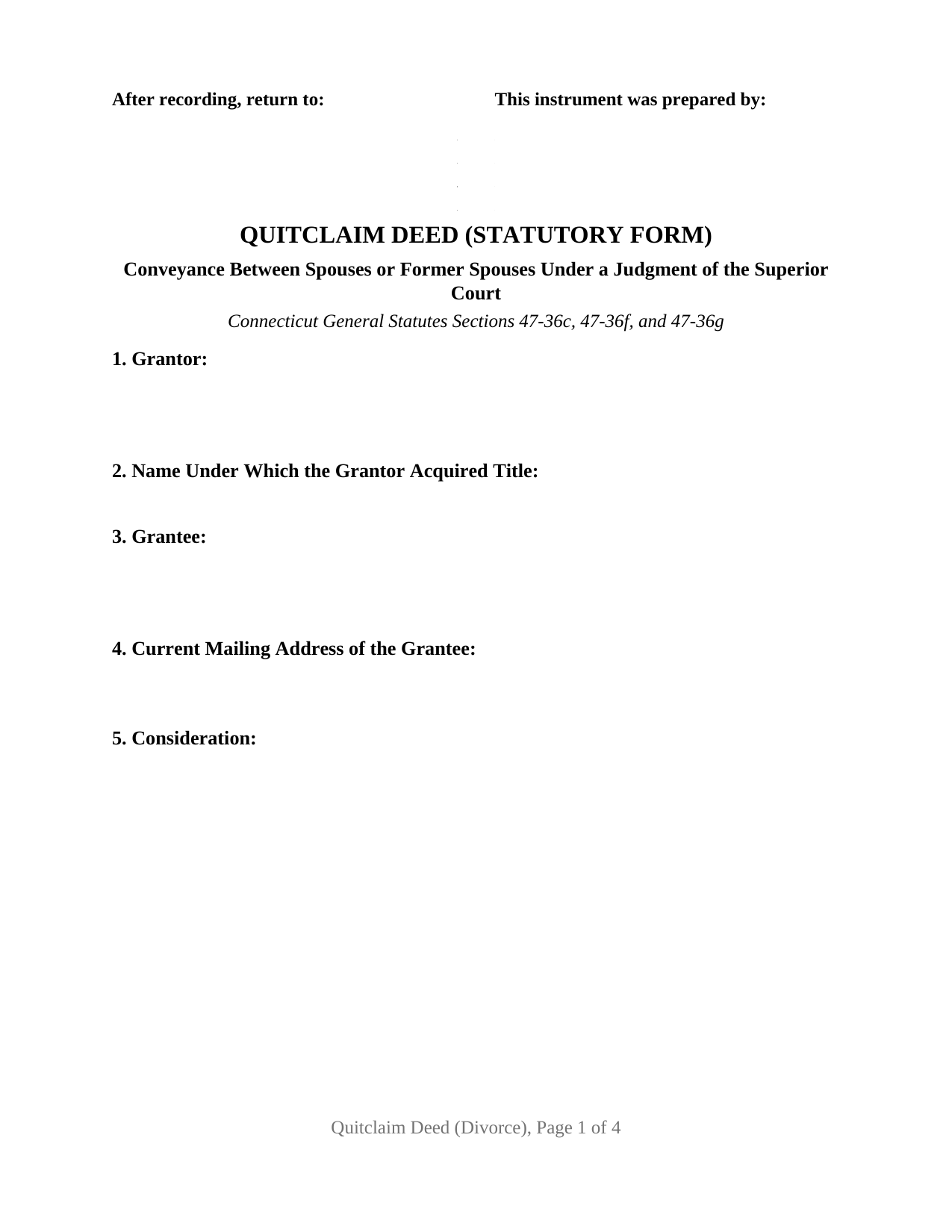 Connecticut Quitclaim Deed (Divorce)
