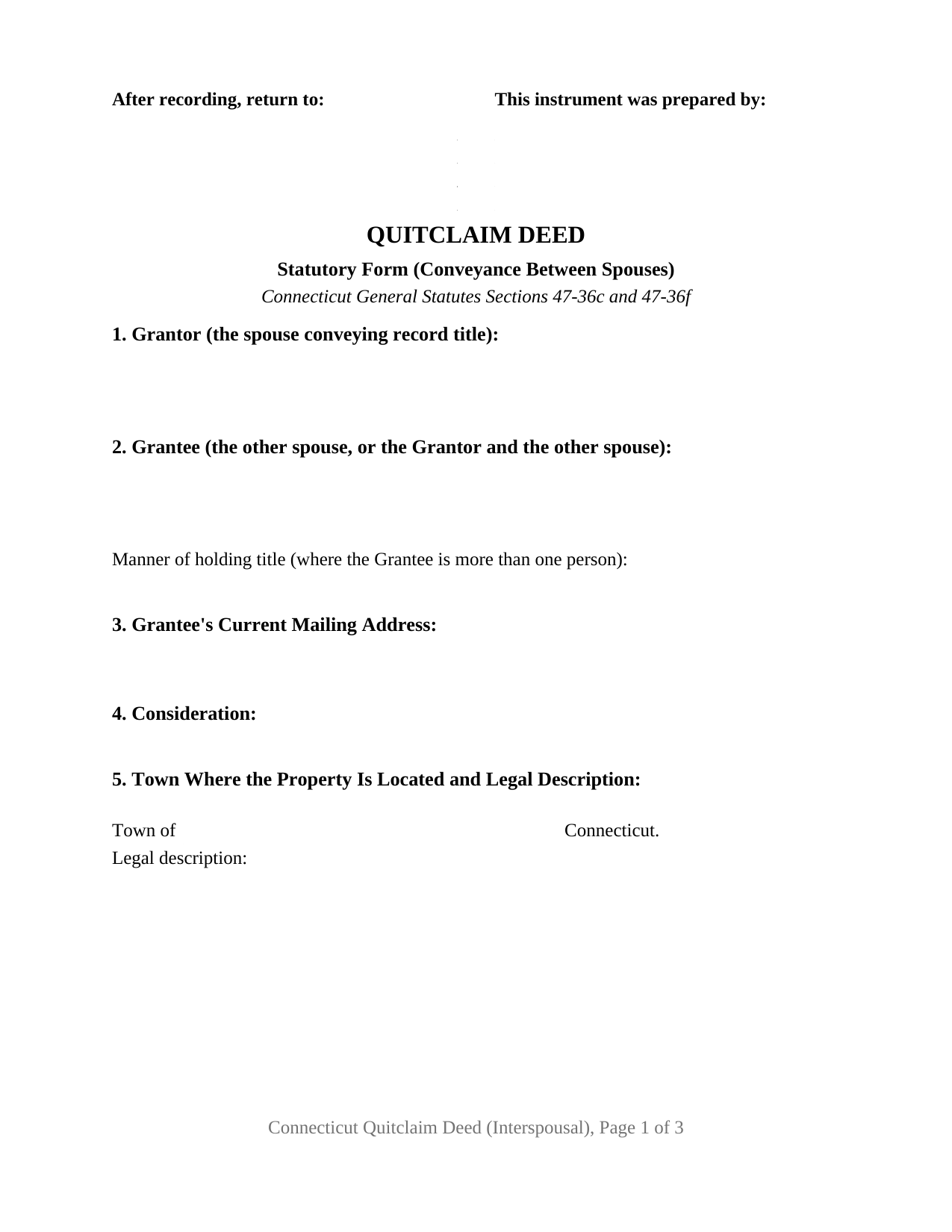 Connecticut Quitclaim Deed (Interspousal)