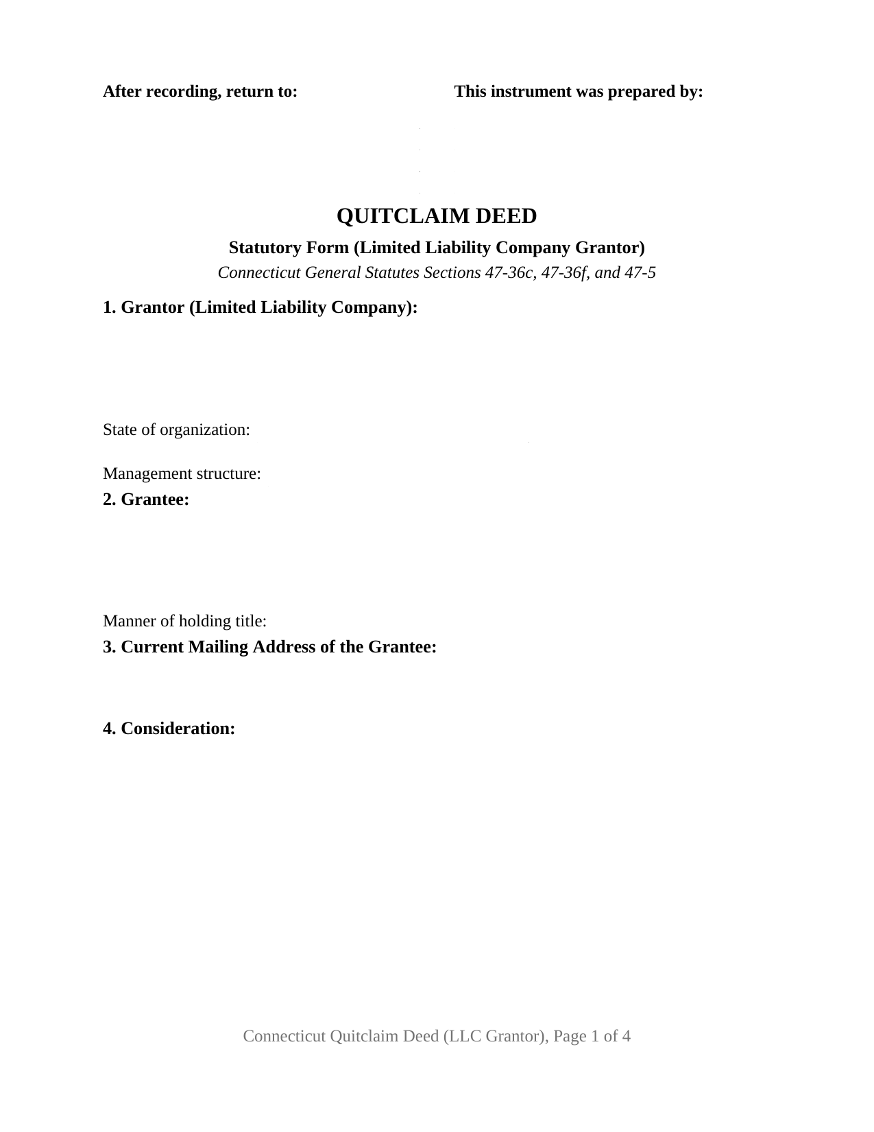 Connecticut Quitclaim Deed (LLC Grantor)