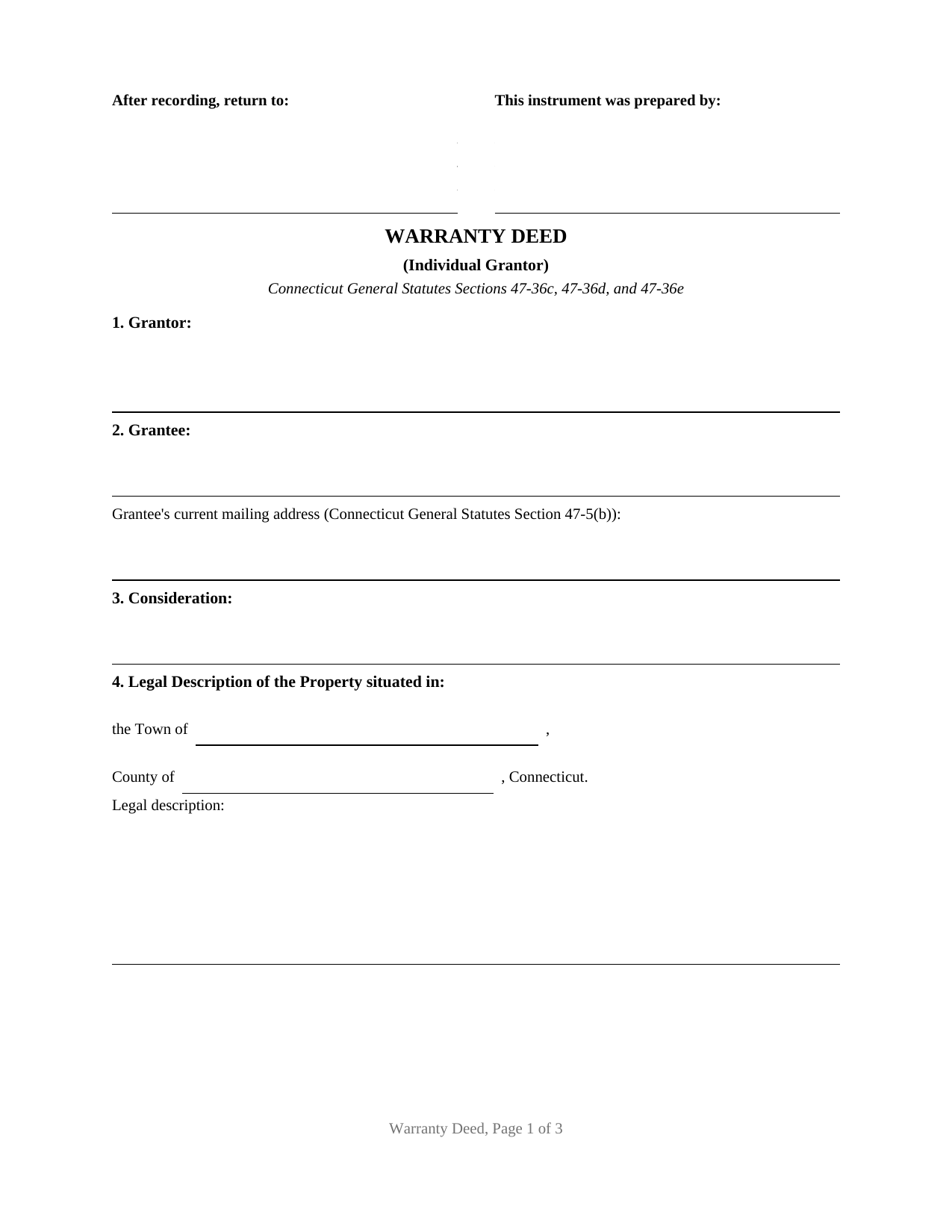Connecticut Warranty Deed (Individual Grantor)