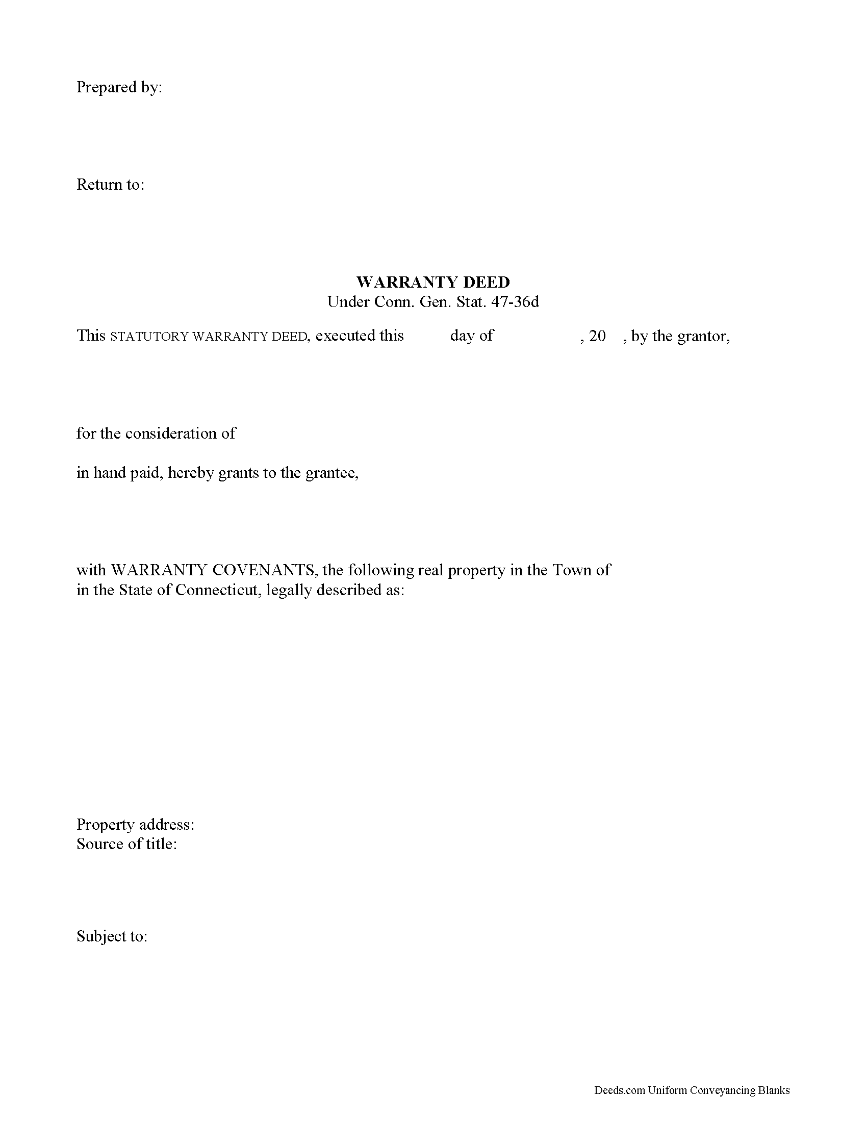 Connecticut Warranty Deed Image