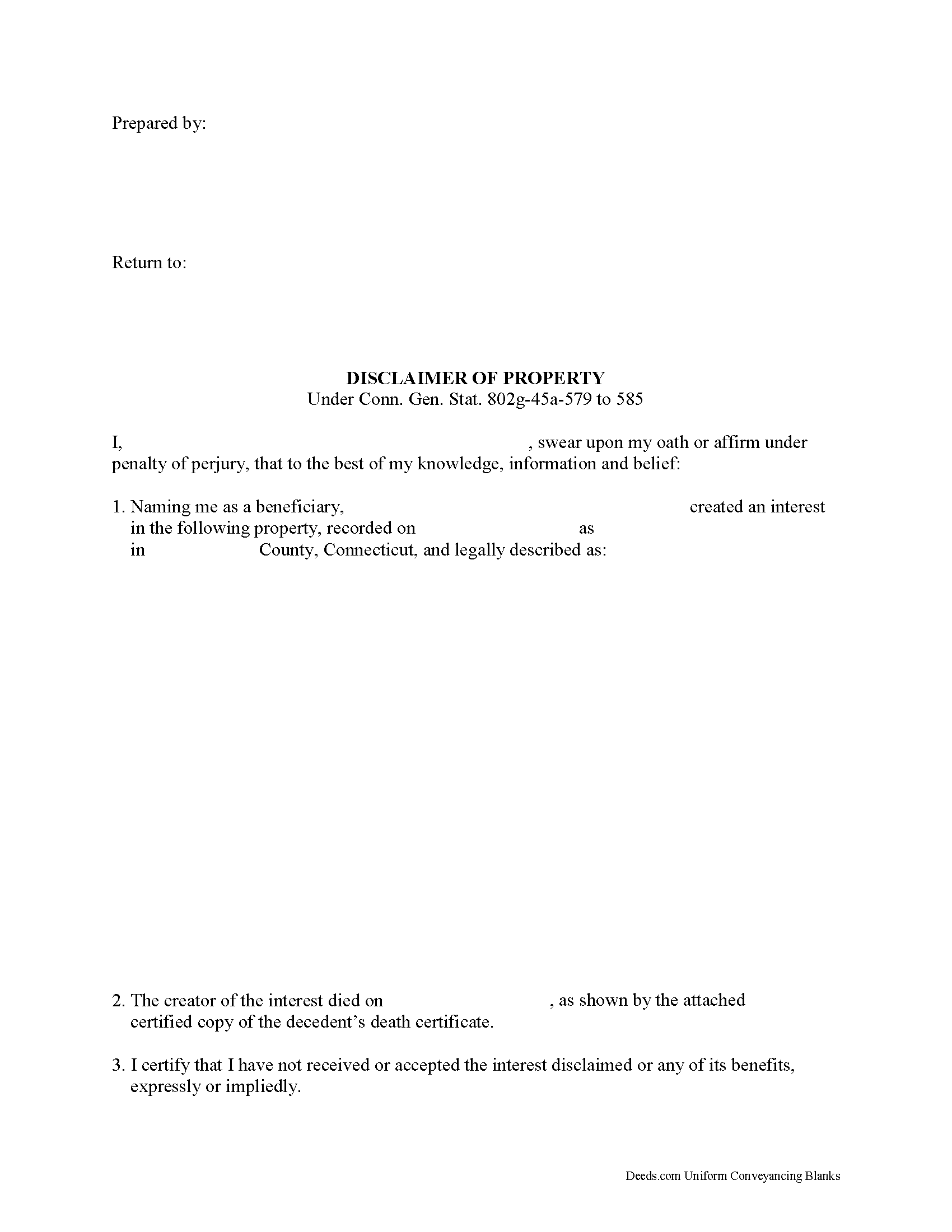 New London County Disclaimer of Interest Form