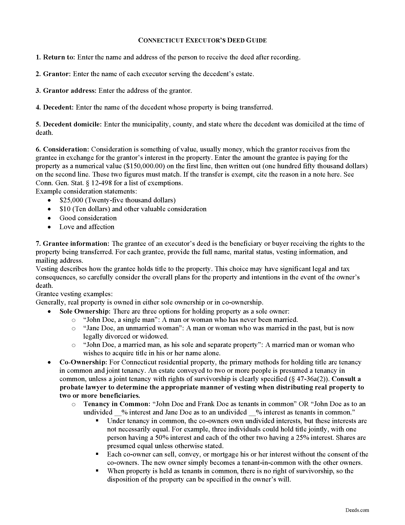 New London County Executor Deed Guide