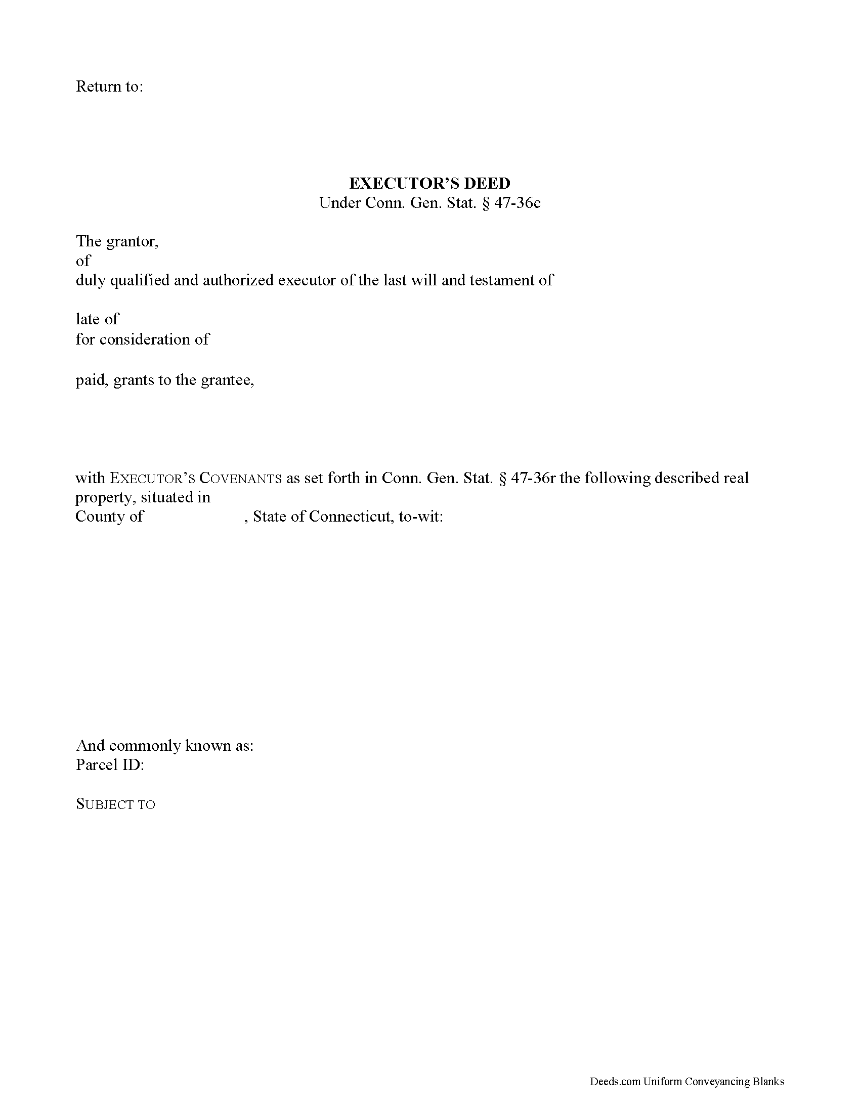 New London County Executor Deed Form