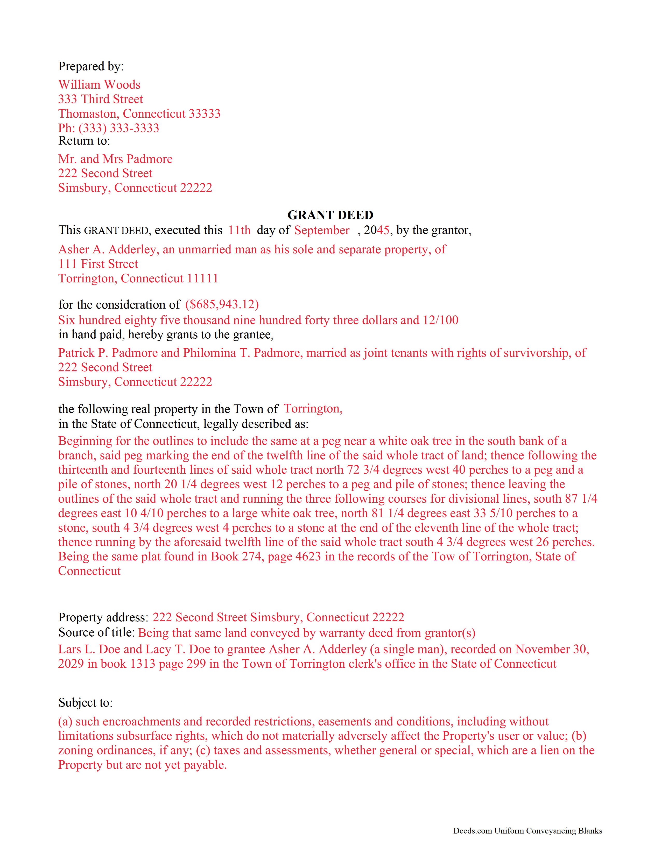 Completed Example of the Grant Deed Document