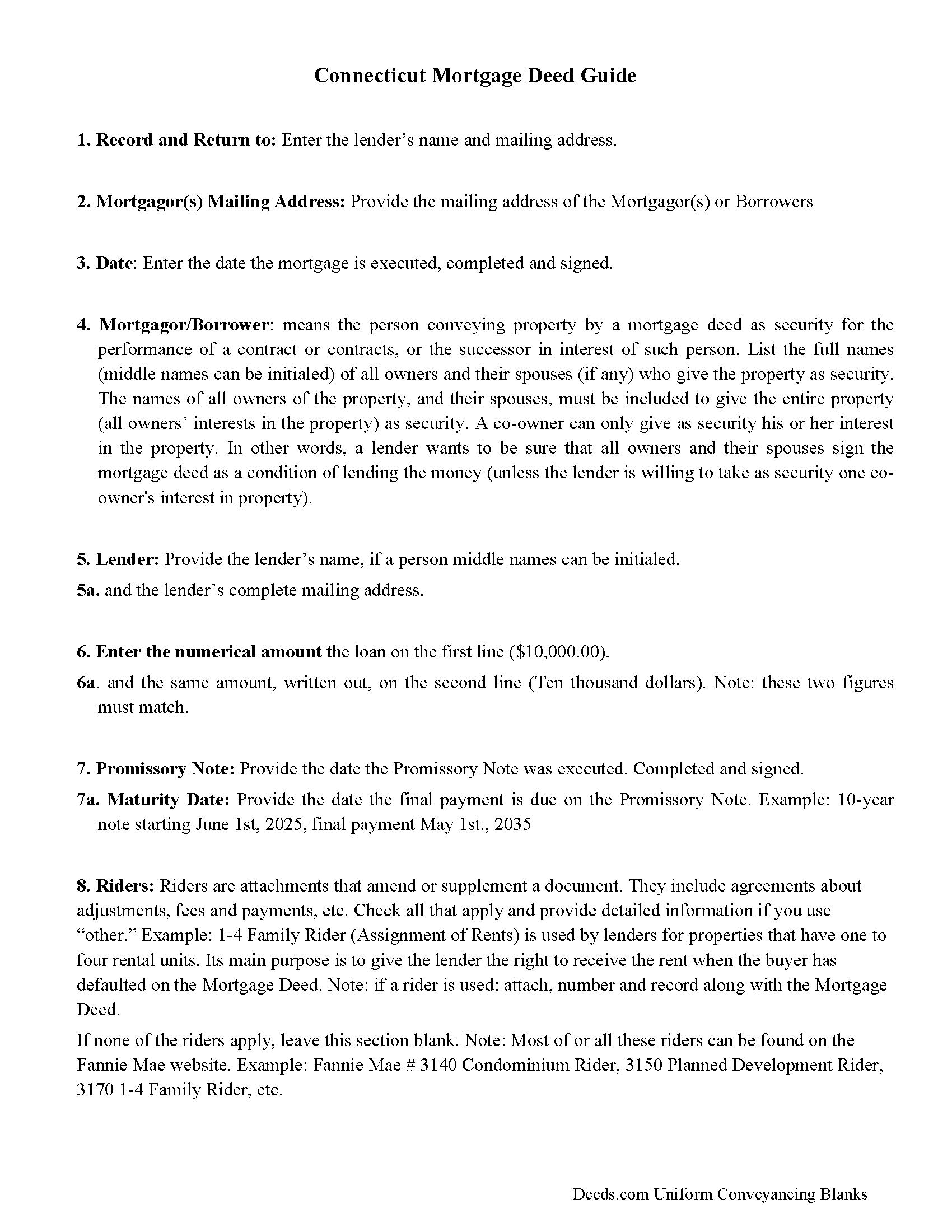 Fairfield County Mortgage Deed Guidelines