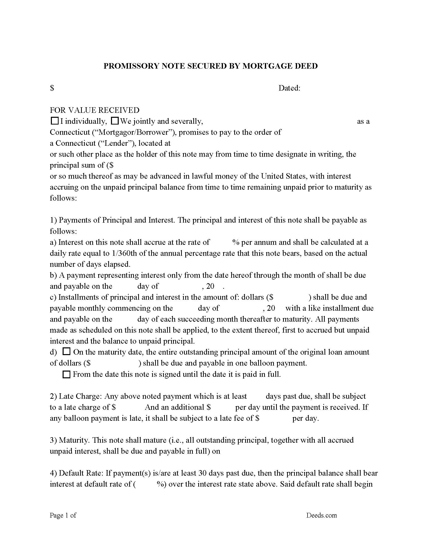 Fairfield County Promissory Note Form