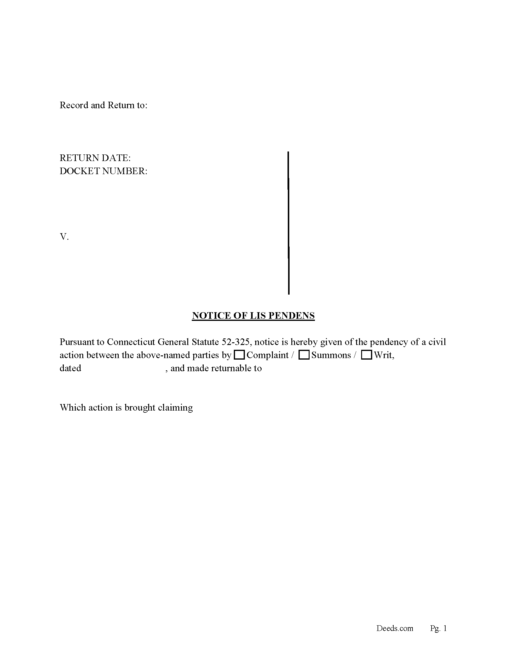 Fairfield County Notice of Lis Pendens Form