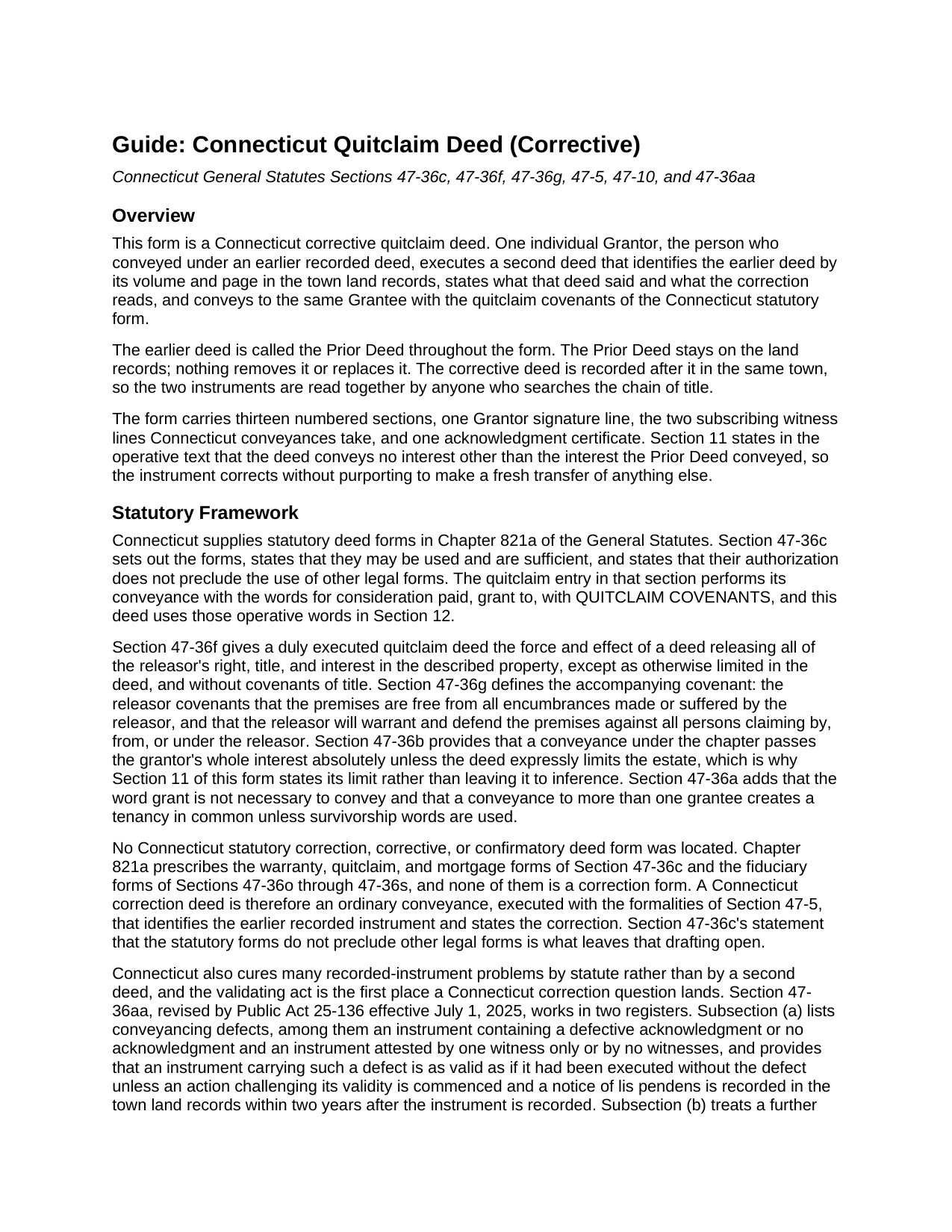 Litchfield County Quitclaim Deed (Corrective) Guide