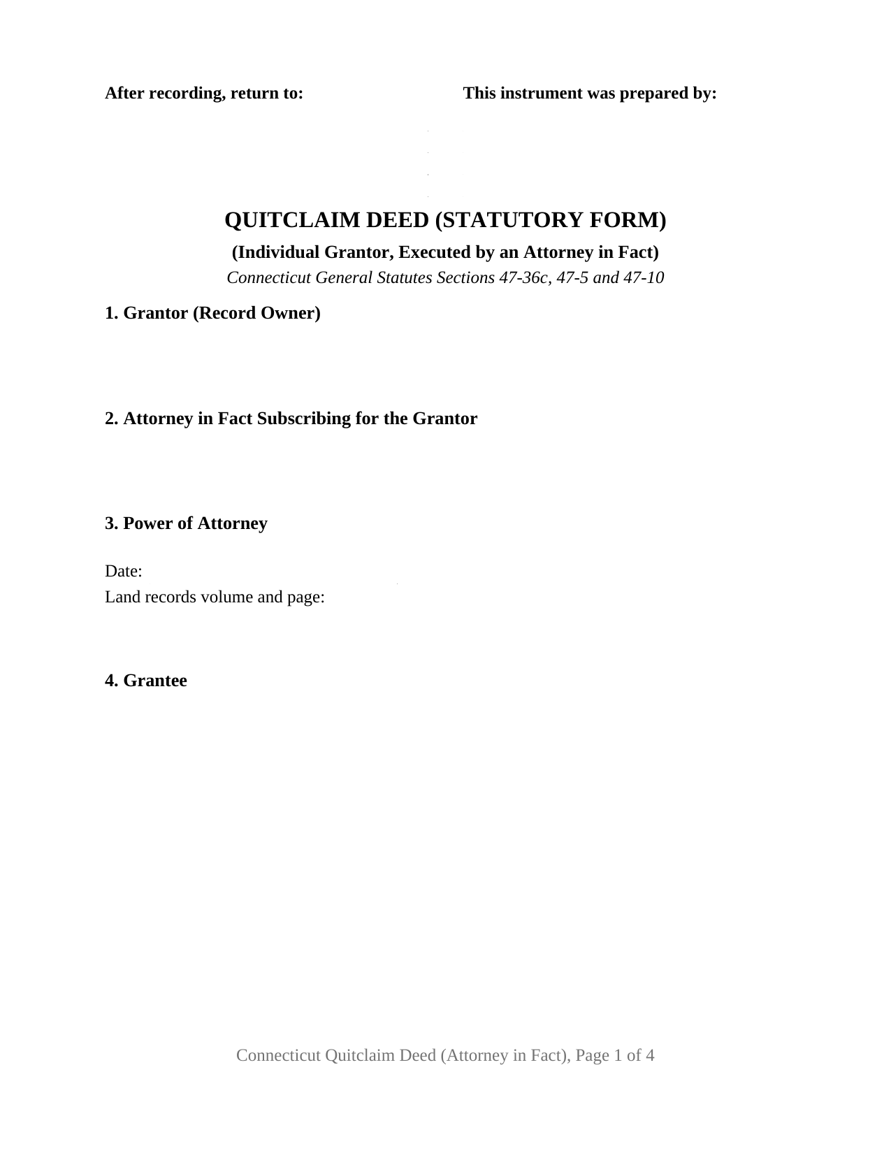 Middlesex County Quitclaim Deed (Individual Grantor by Attorney-in-Fact) Form