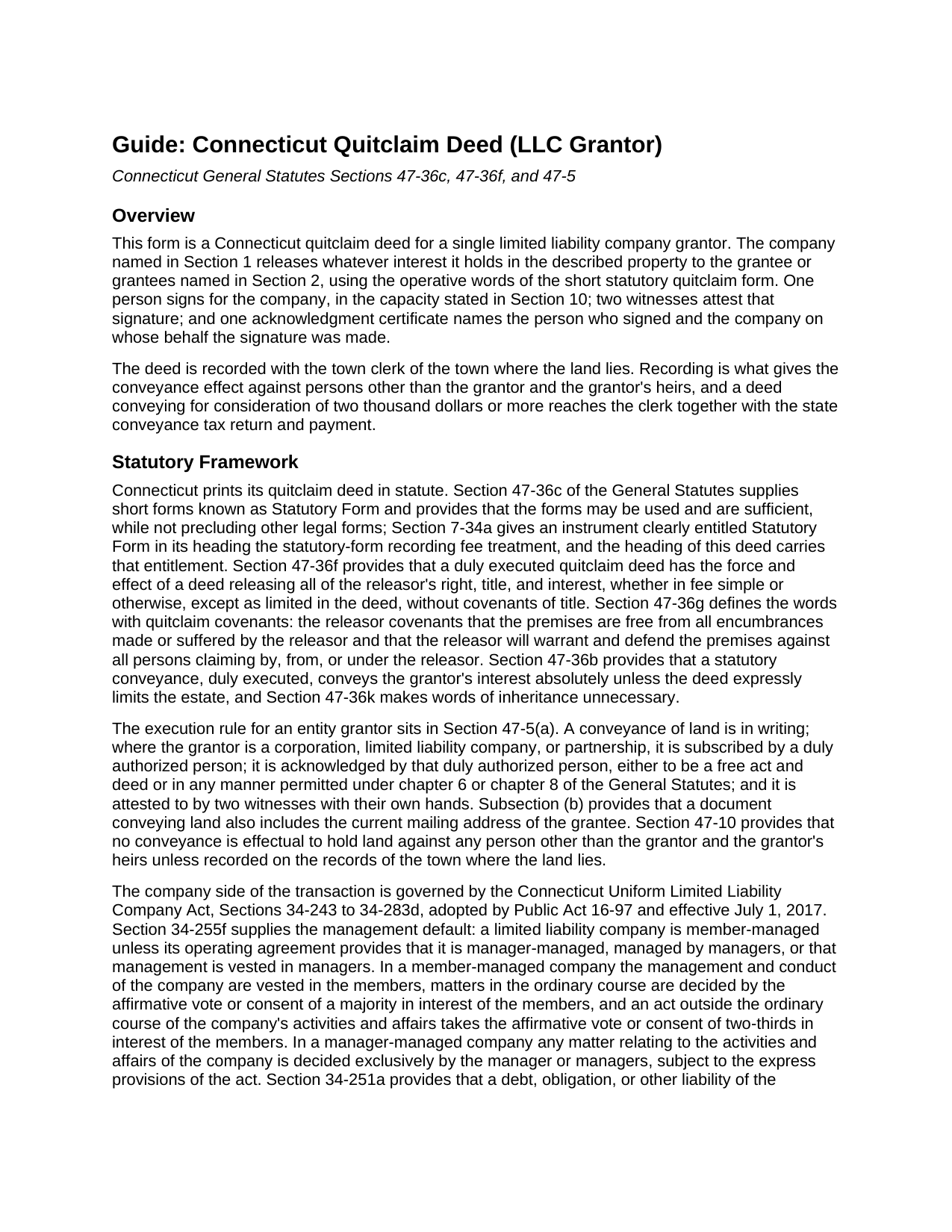 Fairfield County Quitclaim Deed (LLC Grantor) Guide