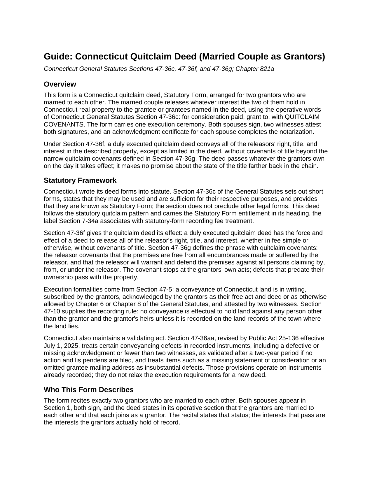 Tolland County Quitclaim Deed (Married Couple as Grantors) Guide