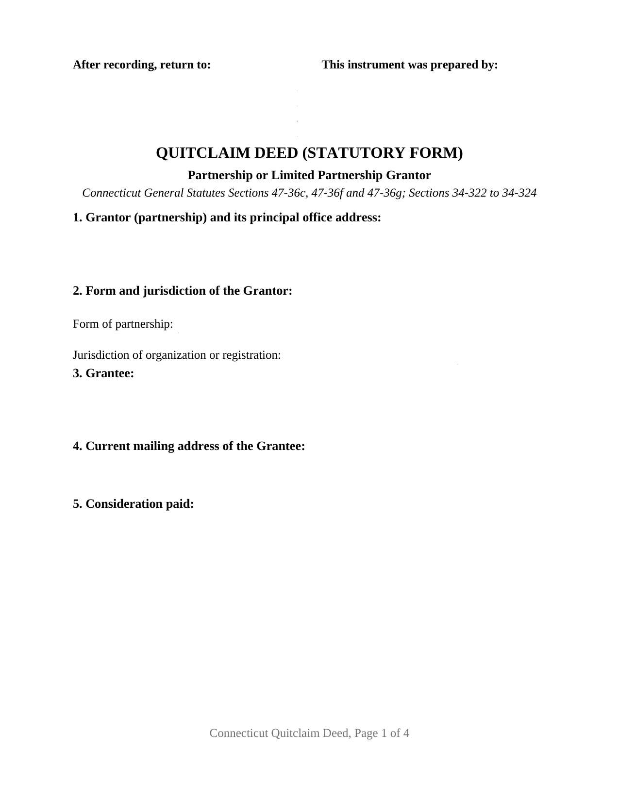 Windham County Quitclaim Deed (Partnership or Limited Partnership Grantor) Form