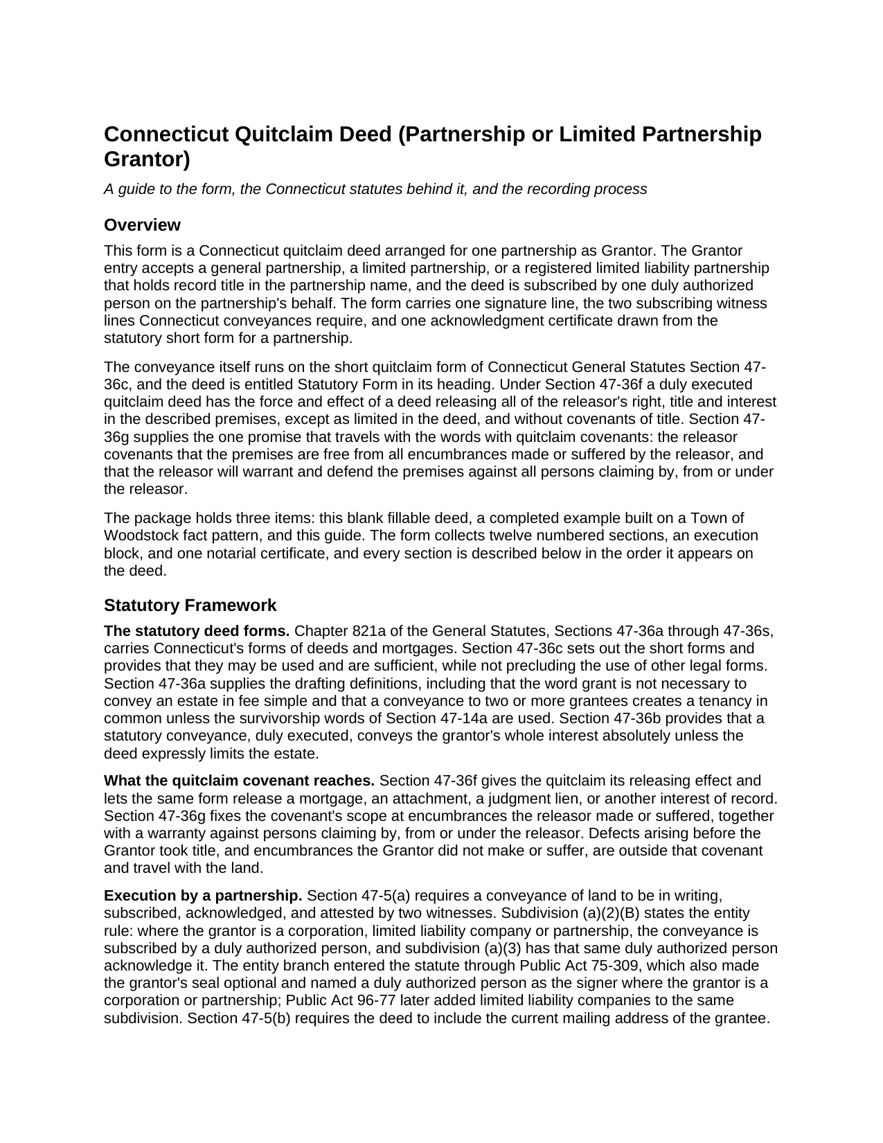 Windham County Quitclaim Deed (Partnership or Limited Partnership Grantor) Guide
