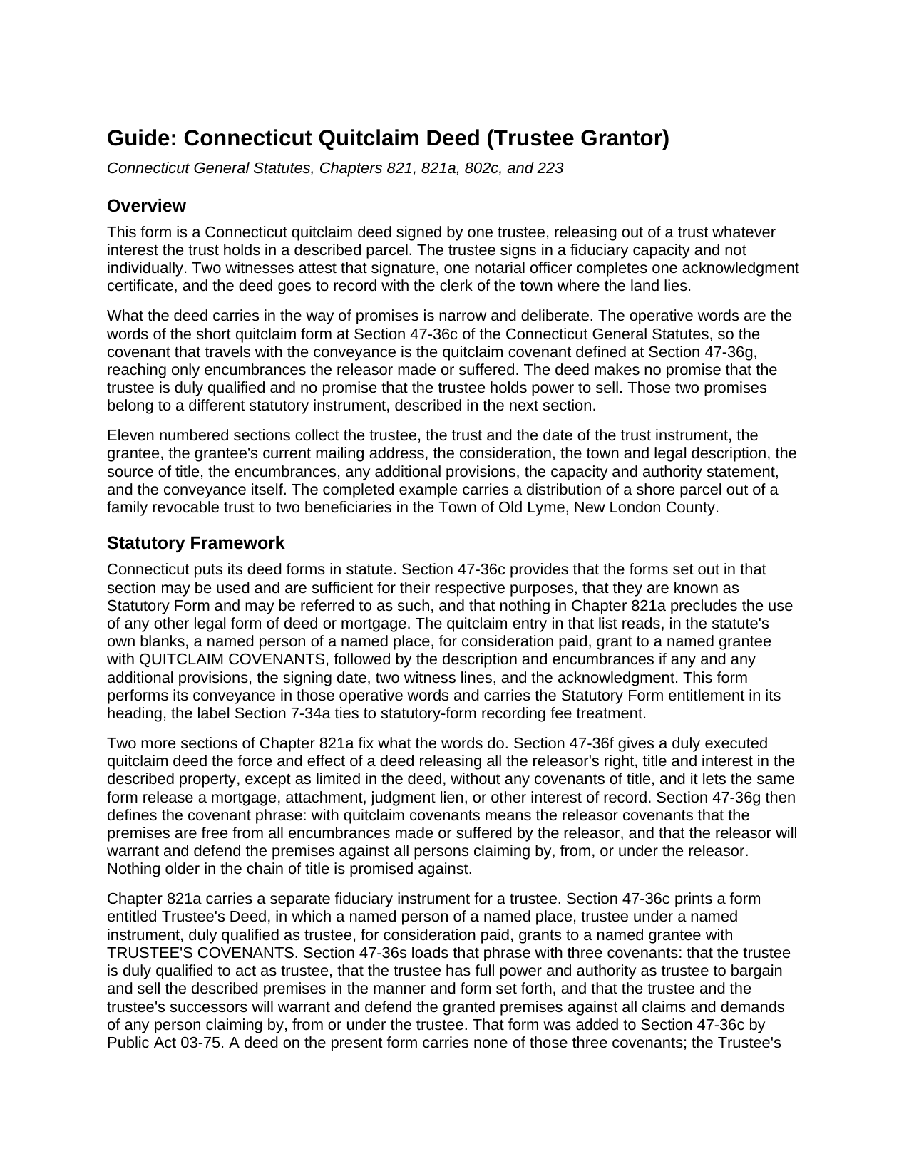 Windham County Quitclaim Deed (Trustee Grantor) Guide