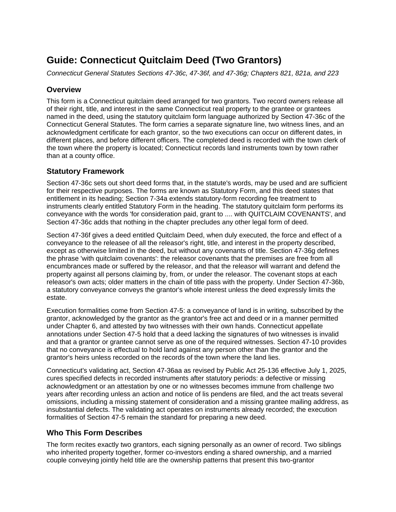 Litchfield County Quitclaim Deed (Two Grantors) Guide