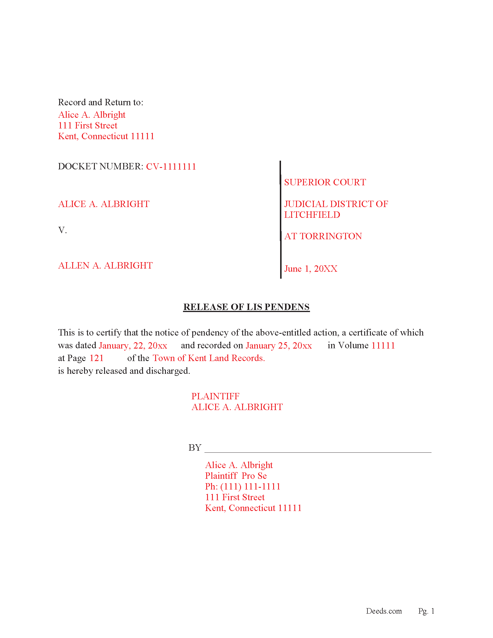 New London County Completed Example Release Document