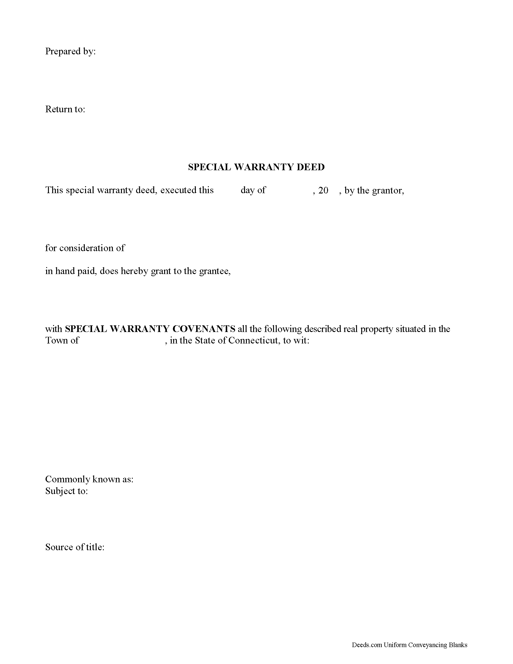 Fairfield County Special Warranty Deed Form