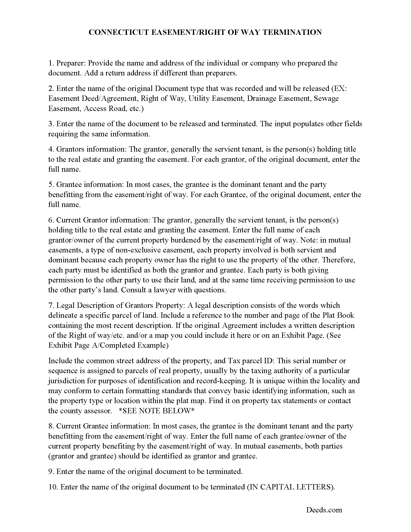 Fairfield County Guidelines for Release of Easement / Access