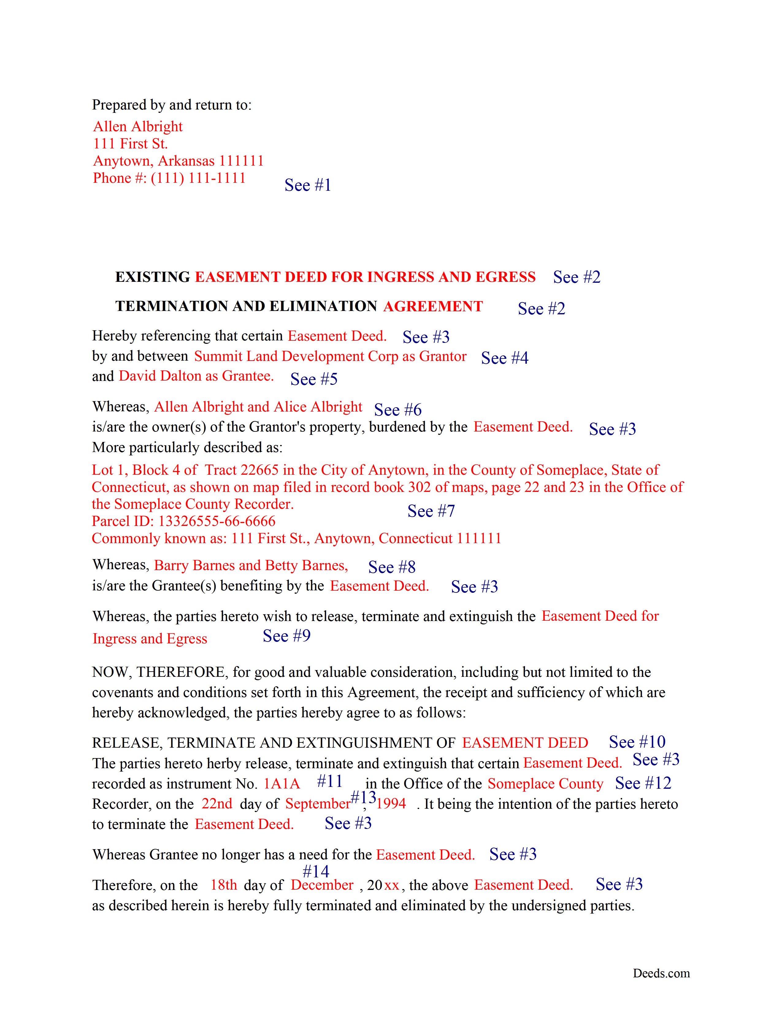Fairfield County Completed Example of the Release of Easement Document