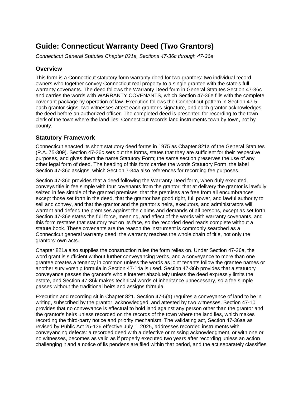 New Haven County Warranty Deed (Two Grantors) Guide