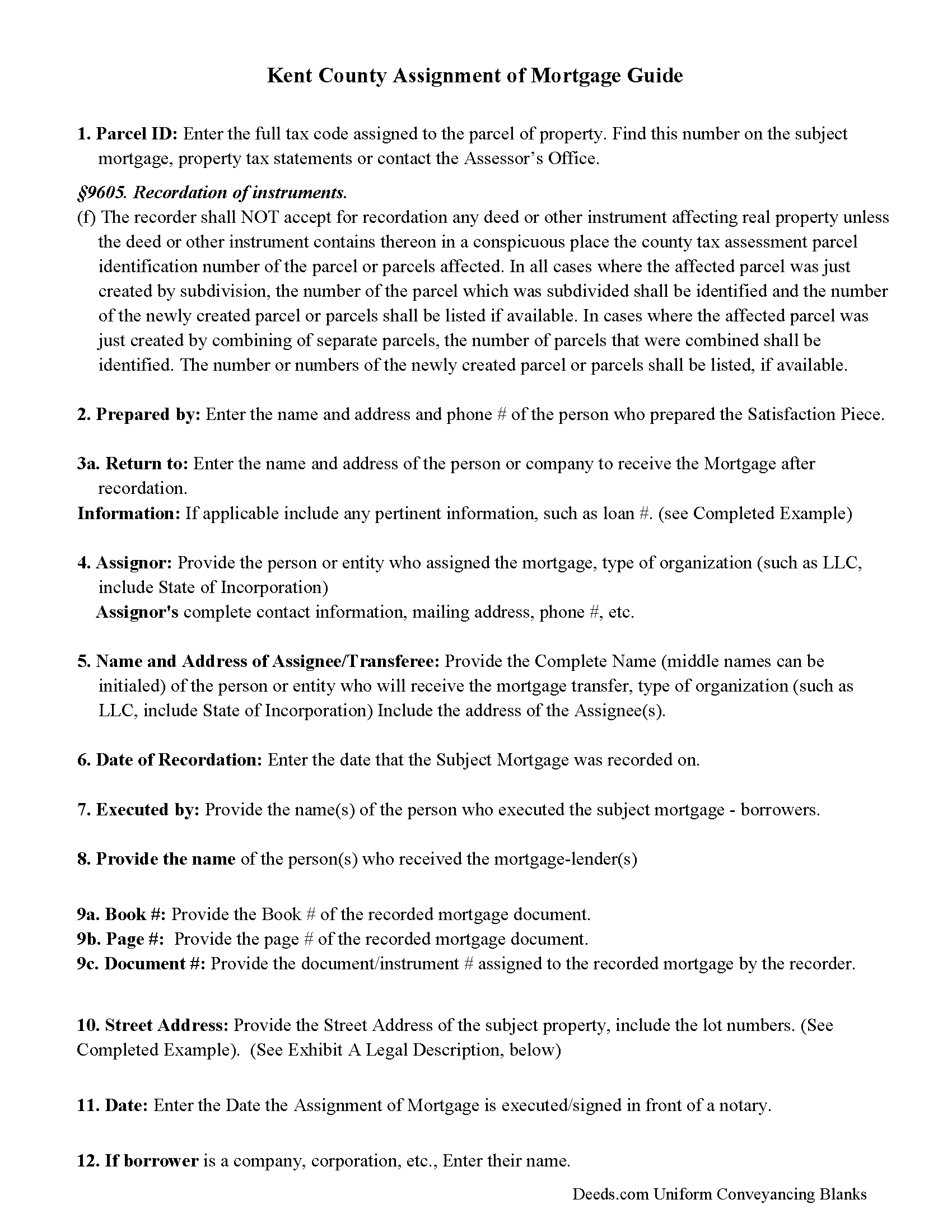 Kent County Assignment of Mortgage Guidelines