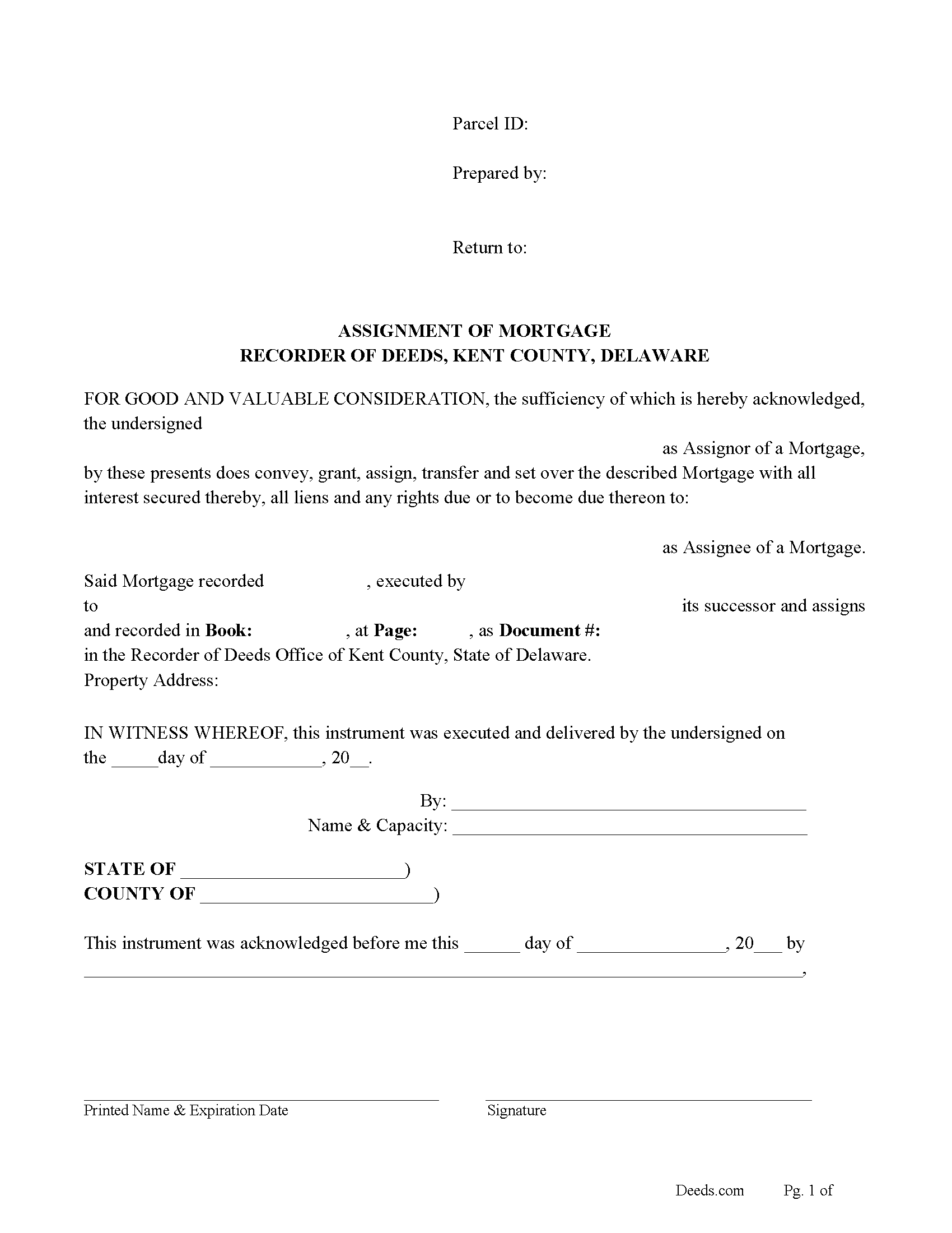 Kent County Assignment of Mortgage Form