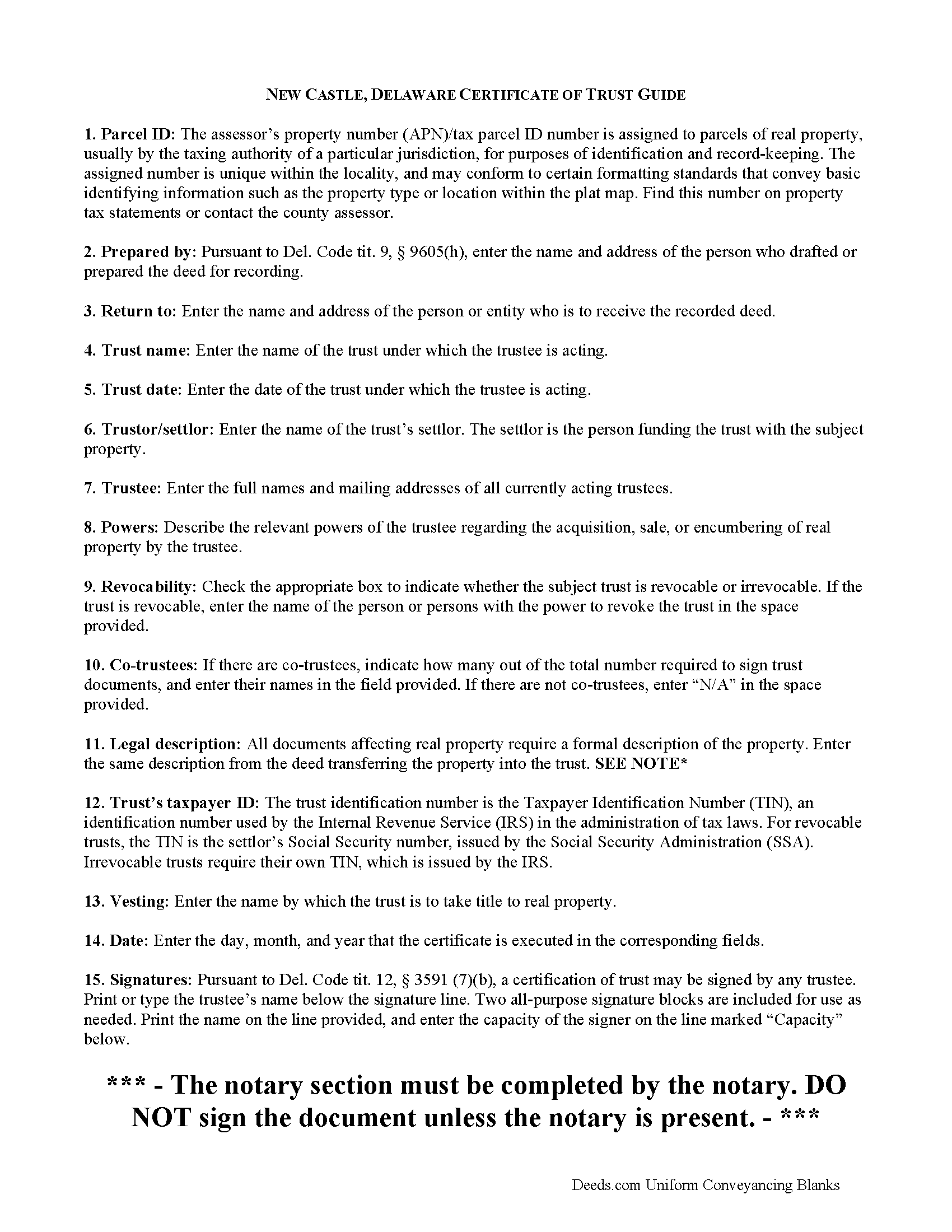 New Castle County Certificate of Trust Guide
